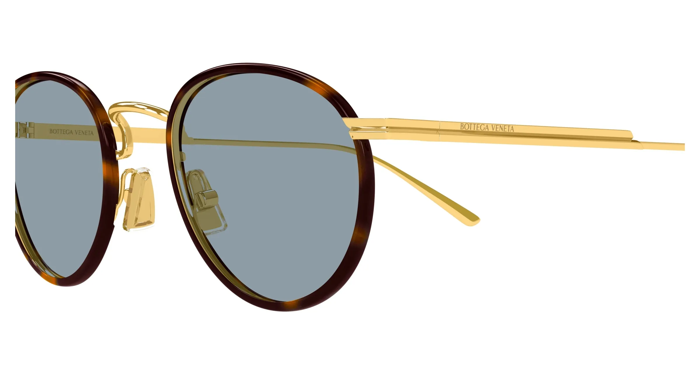Bottega Veneta BV1389S 002 Occhiali da sole Metallo Oro Blu Rotonda - immagine 3