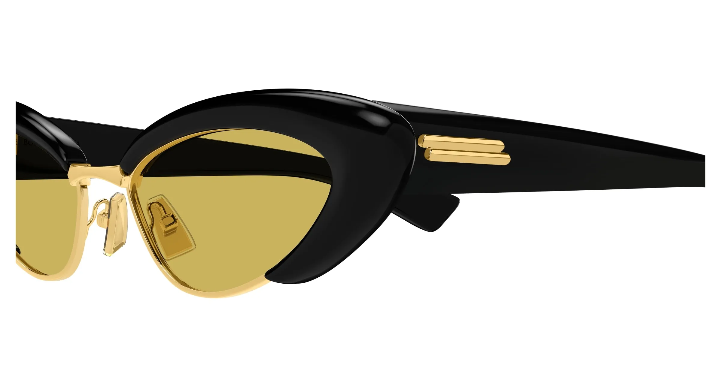 Bottega Veneta BV1387S 001 Occhiali da sole Acetato Nero Giallo Cat Eye - immagine 3