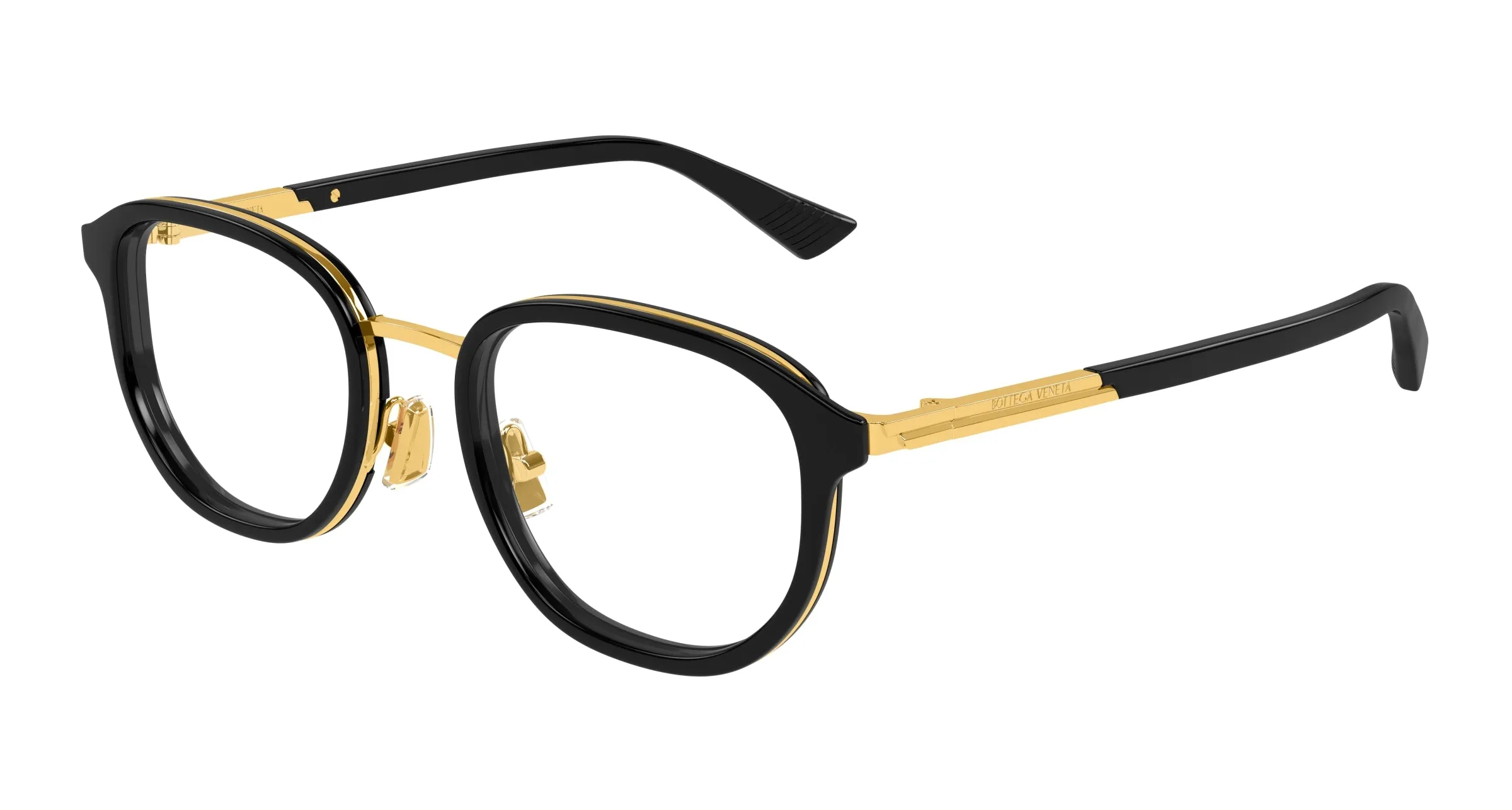Bottega Veneta BV1378OK 001 Montature da vista Acetato Nero Trasparente Rotonda - immagine 1