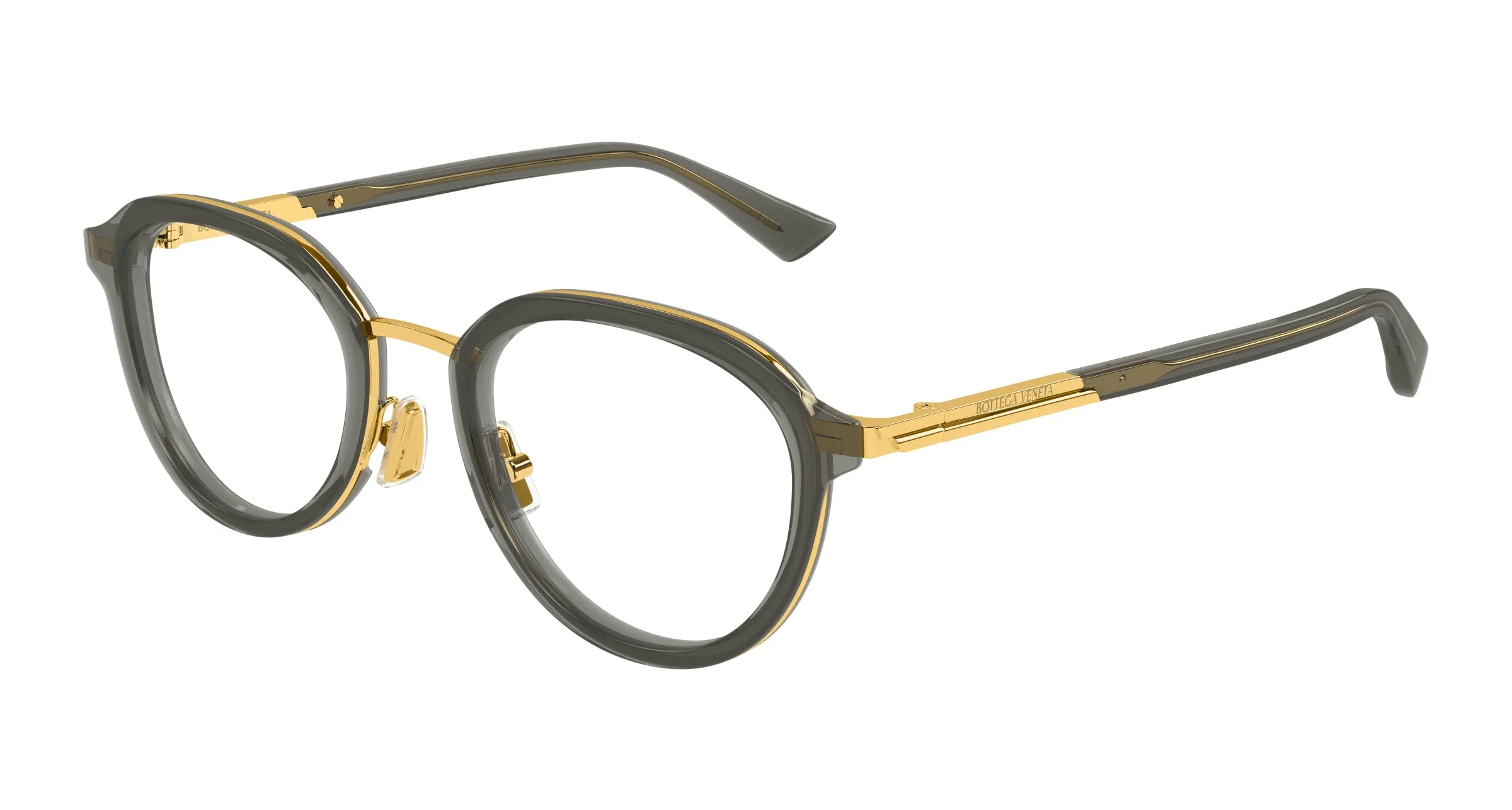 Bottega Veneta BV1377OA 008 Montature da vista Acetato Grigio Trasparente Rotonda - immagine 1