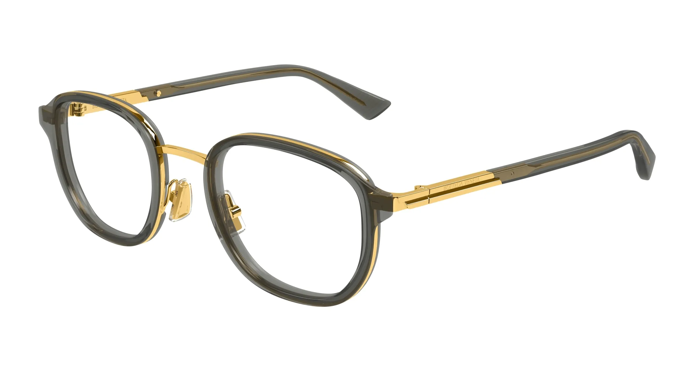 Bottega Veneta BV1376O 004 Montature da vista Acetato Grigio Trasparente Rotonda - immagine 1