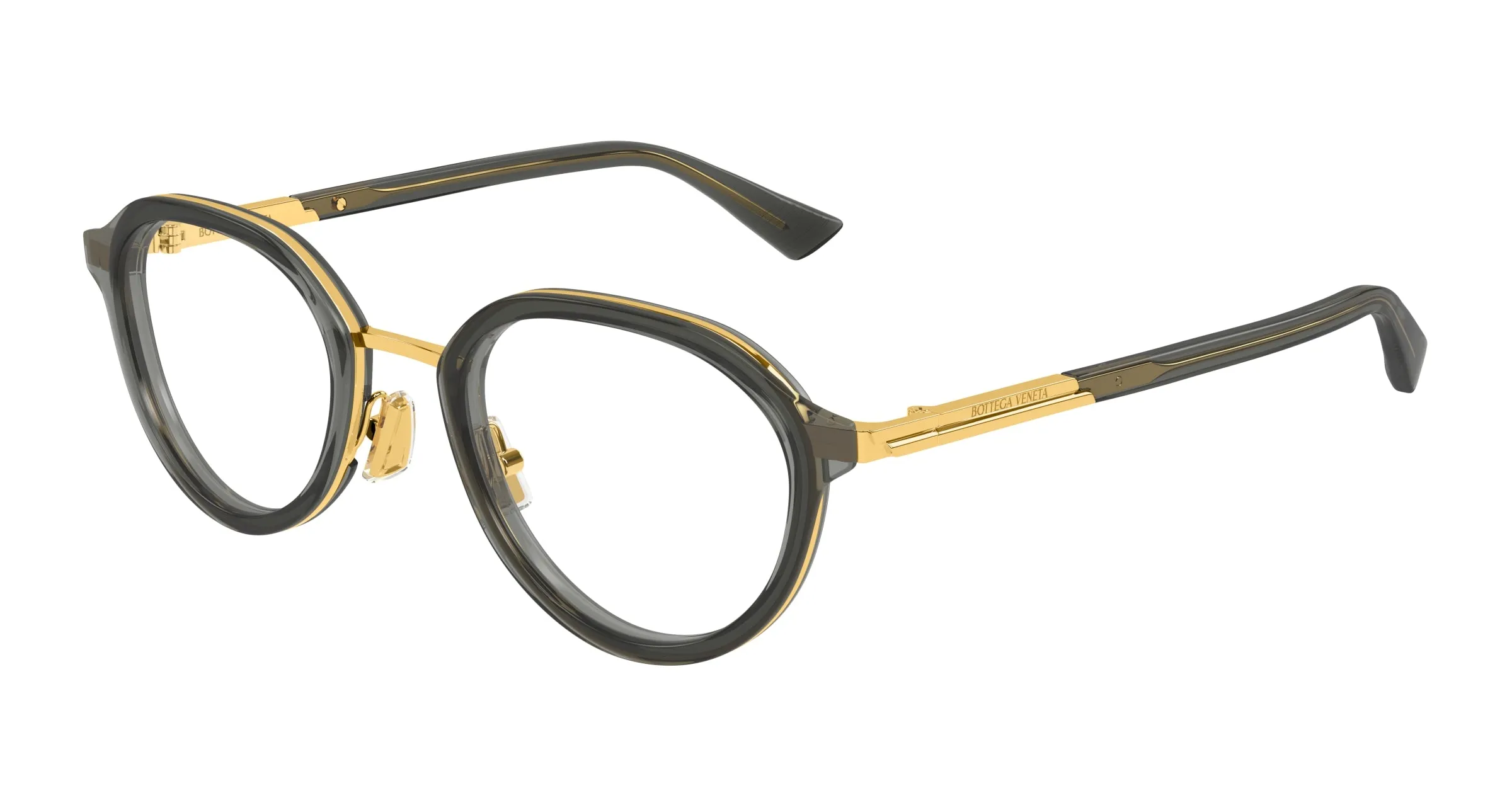 Bottega Veneta BV1375O 004 Montature da vista Acetato Grigio Trasparente Rotonda - immagine 1