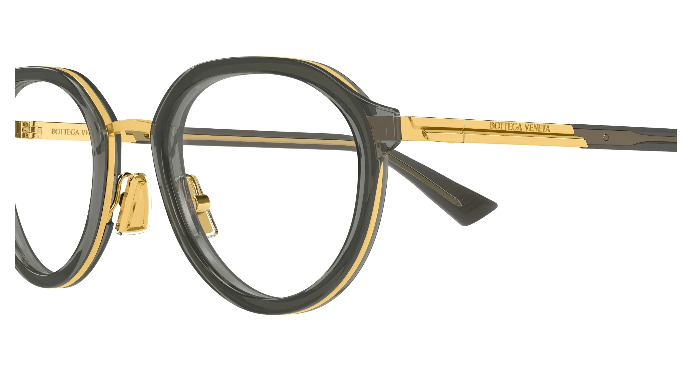 Bottega Veneta BV1375O 004 Montature da vista Acetato Grigio Trasparente Rotonda - immagine 3