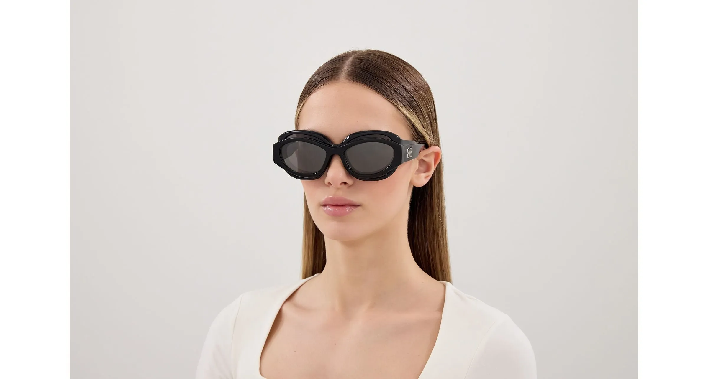 Balenciaga BB0456S 001 Occhiali da sole Acetato Nero Grigio Cat Eye - immagine 4