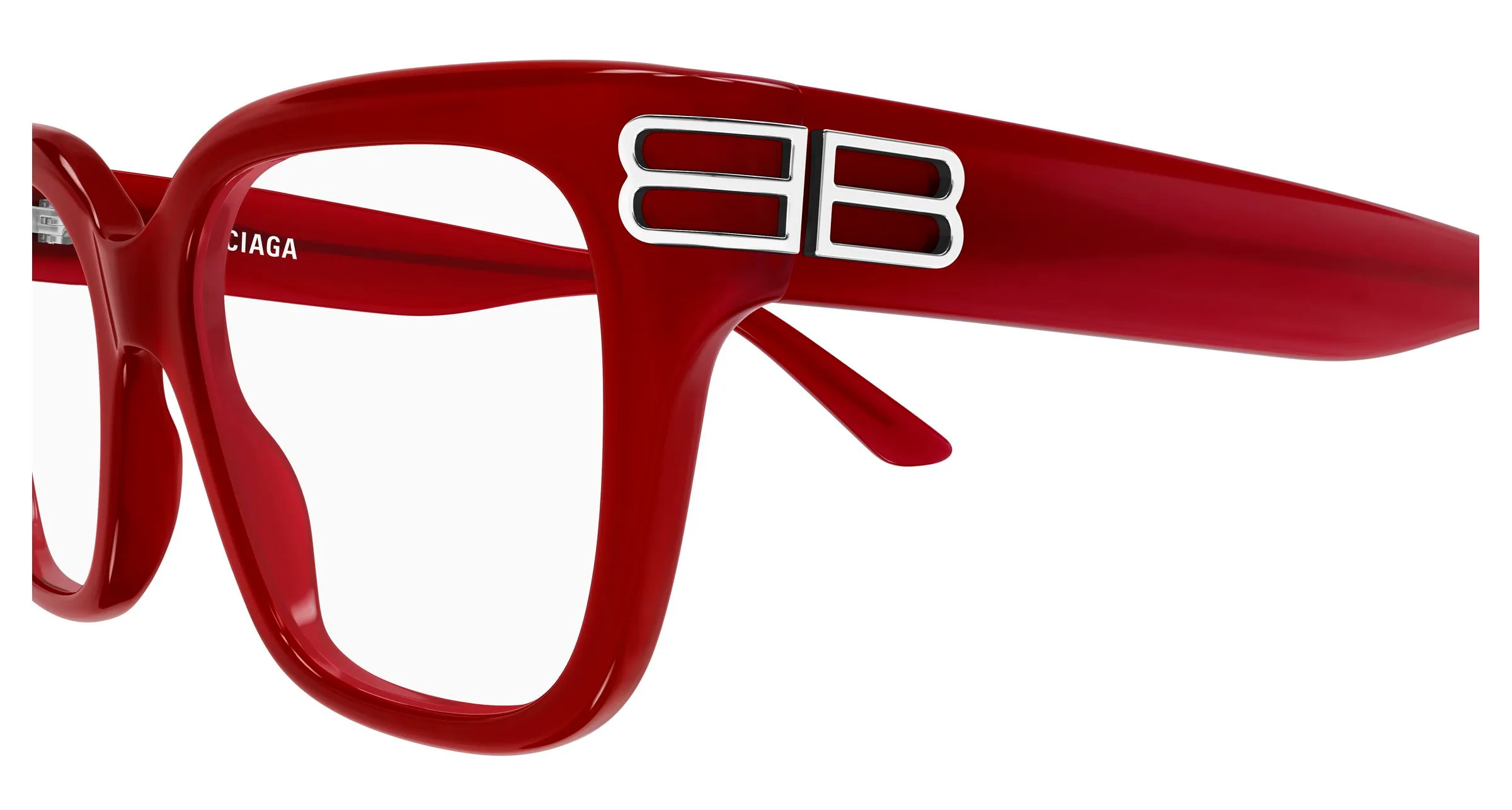 Balenciaga BB0437O 010 Montature da vista Acetato Rosso Trasparente Squadrata - immagine 3