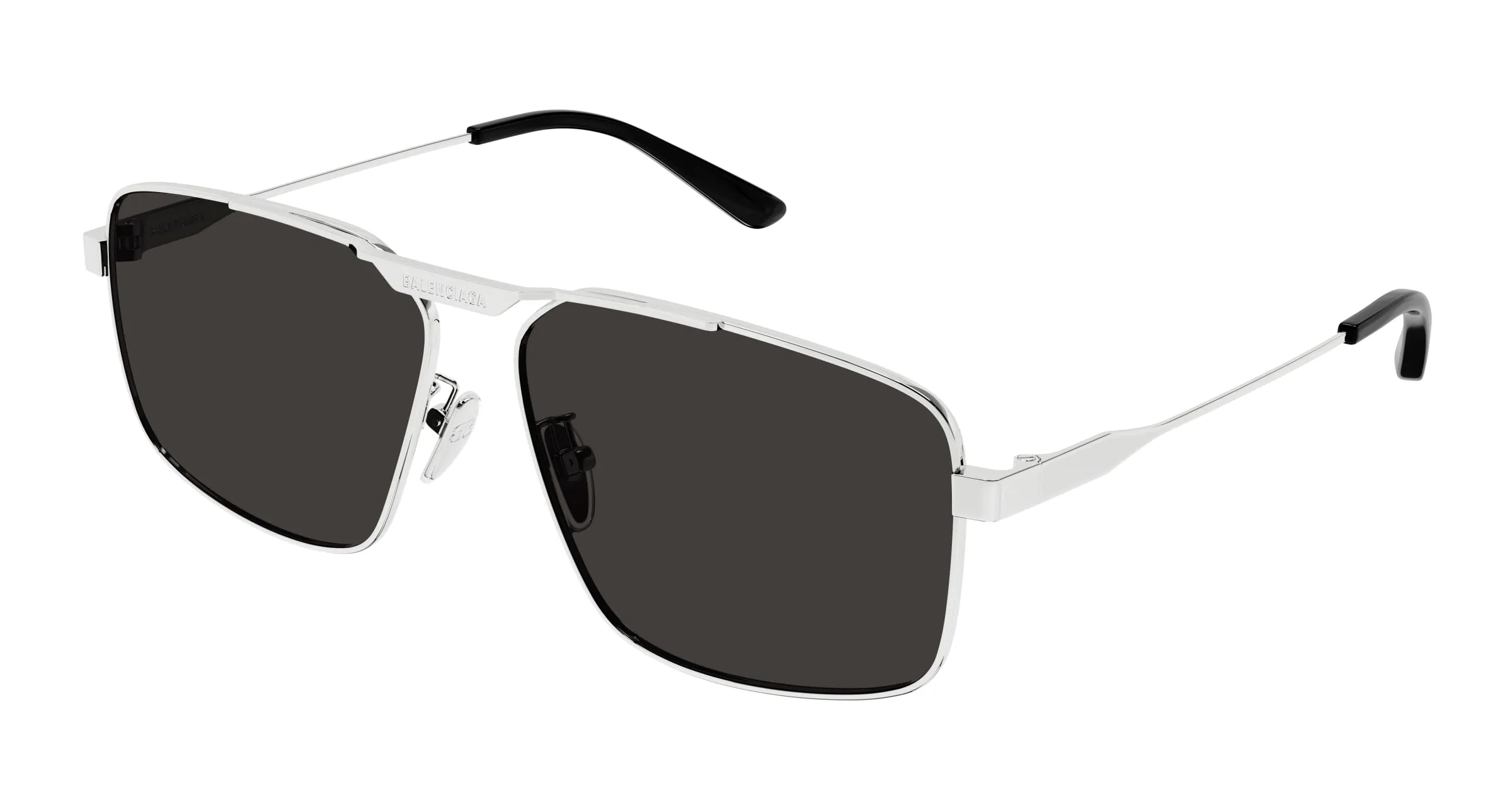 Balenciaga BB0418SK 002 Occhiali da sole Acetato Argento Grigio Pilot - immagine 1