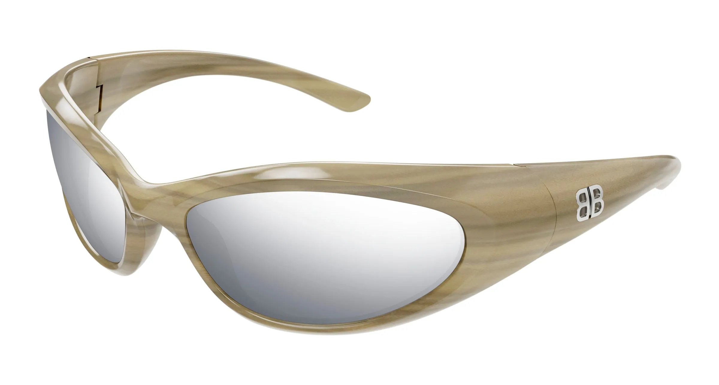 Balenciaga BB0384SA 004 Occhiali da sole Acetato Avorio Argento Cat Eye - immagine 1