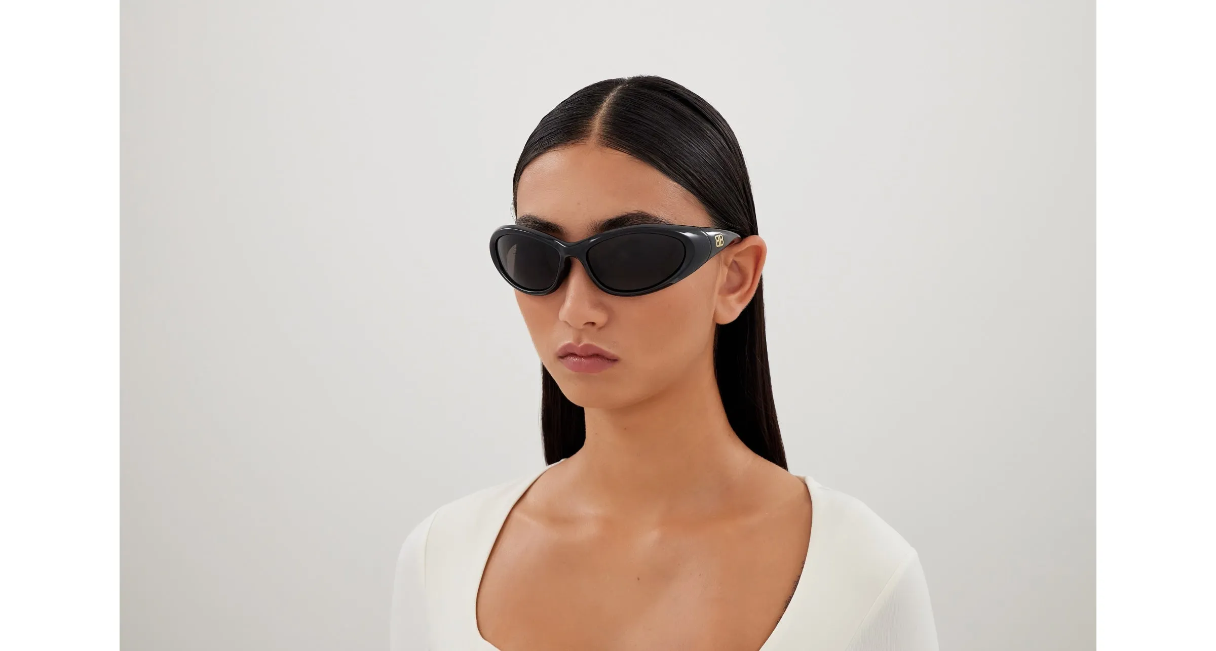 Balenciaga BB0384SA 001 Occhiali da sole Acetato Nero Grigio Cat Eye - immagine 4
