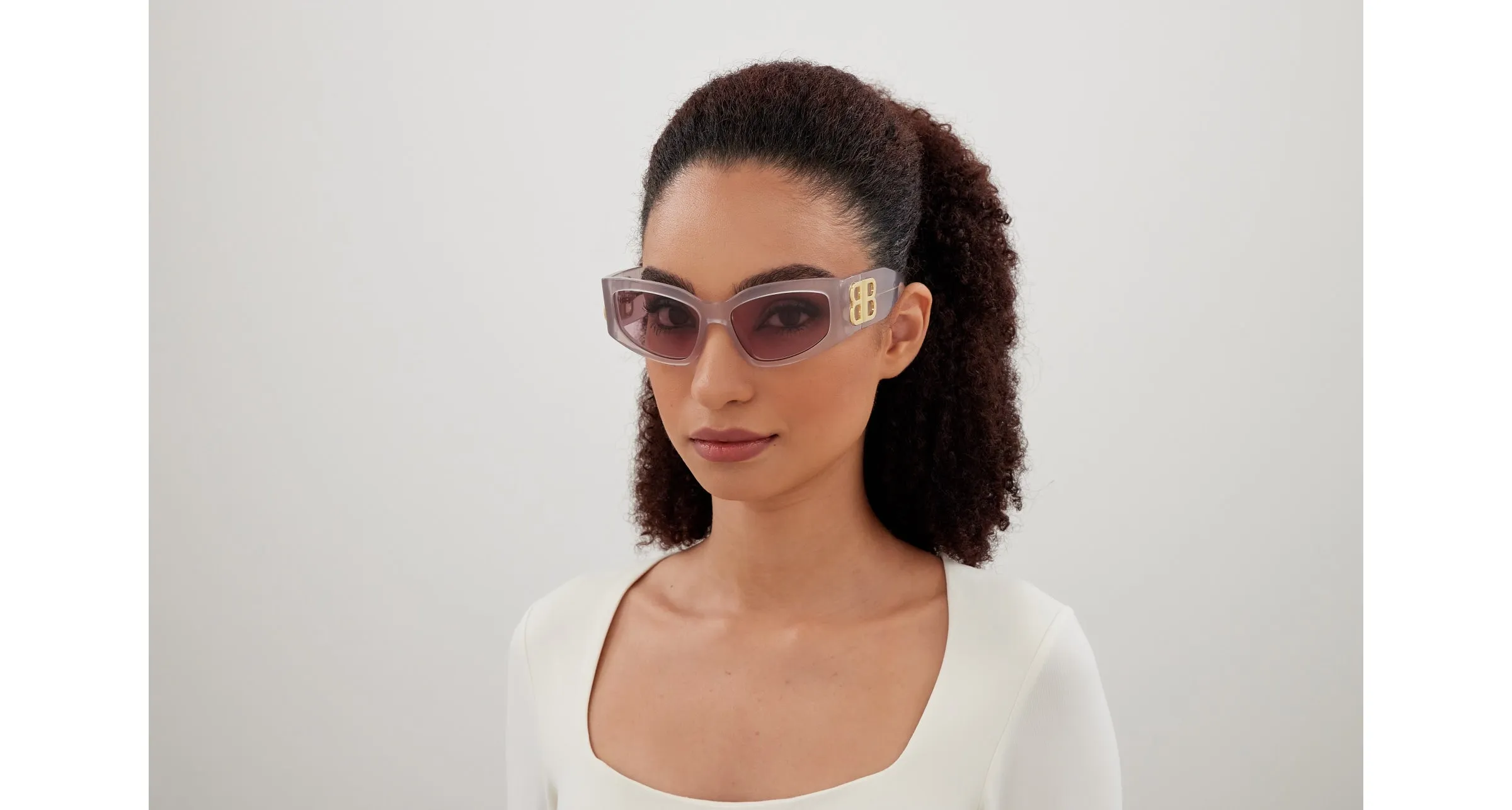 Balenciaga BB0321S 012 Occhiali da sole Acetato Bianco Rosa Cat Eye - immagine 4