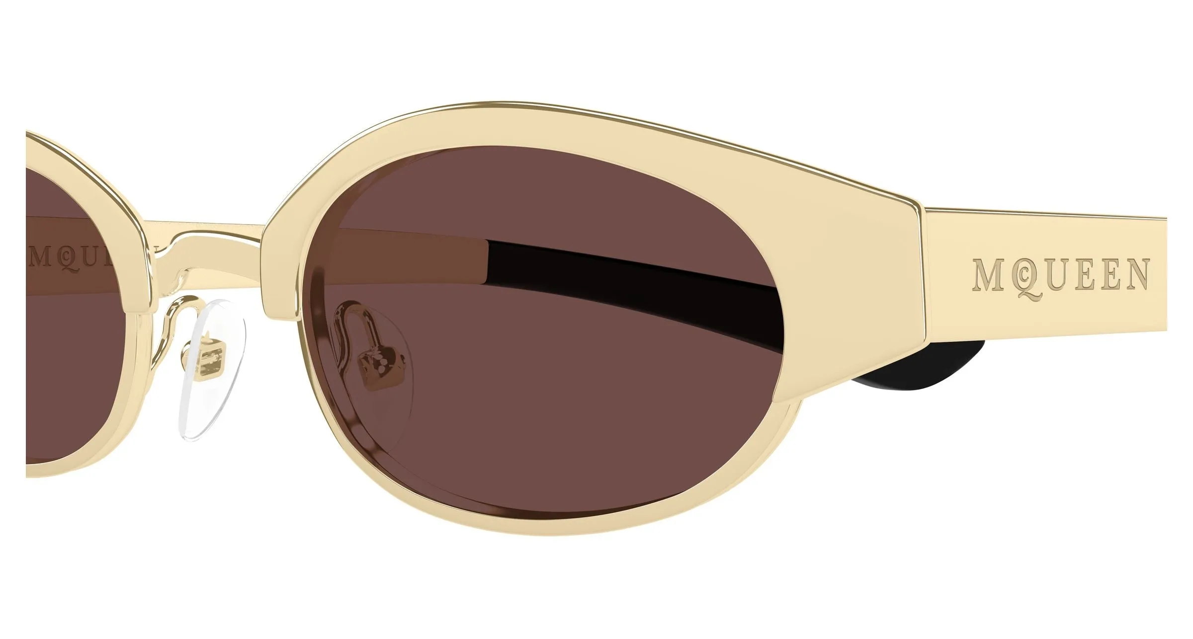Alexander McQueen AM0545S 002 Occhiali da sole Acetato Oro Marrone Rotonda - immagine 3
