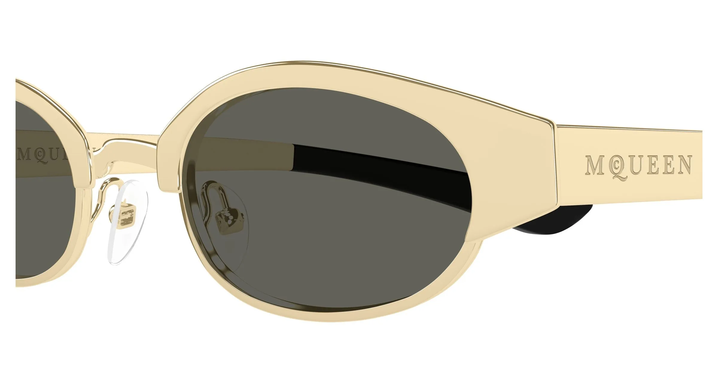 Alexander McQueen AM0545S 001 Occhiali da sole Acetato Oro Grigio Rotonda - immagine 3