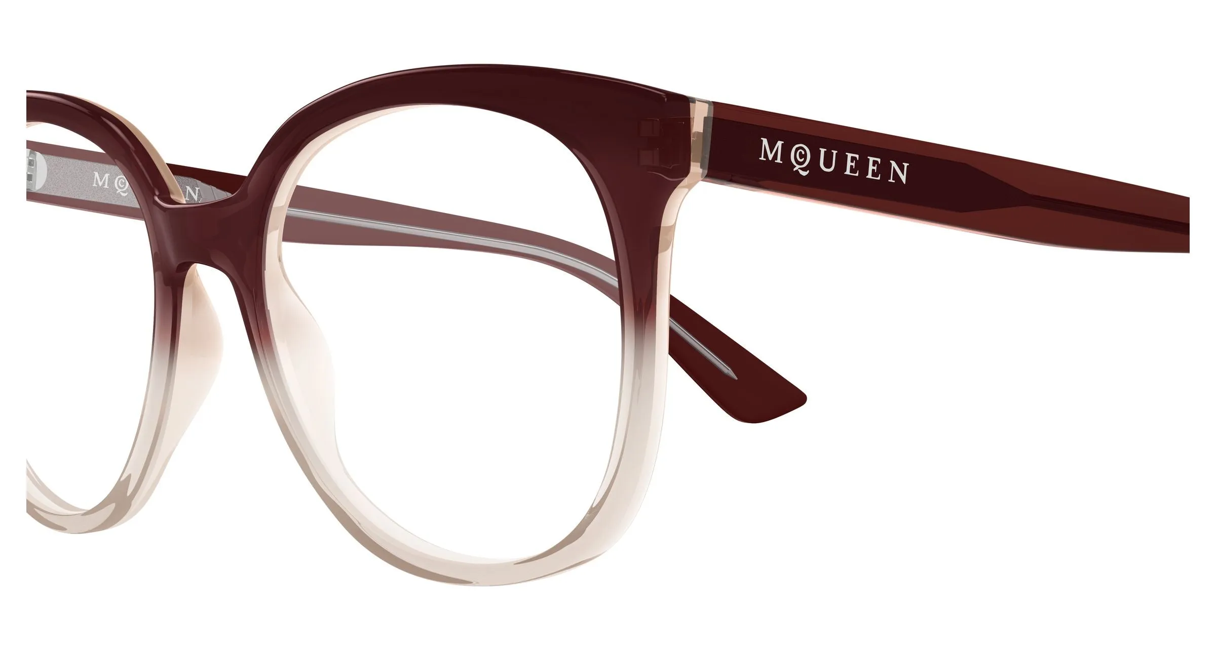 Alexander McQueen AM0540O 006 Montature da vista Acetato Rosso Trasparente Cat Eye - immagine 3