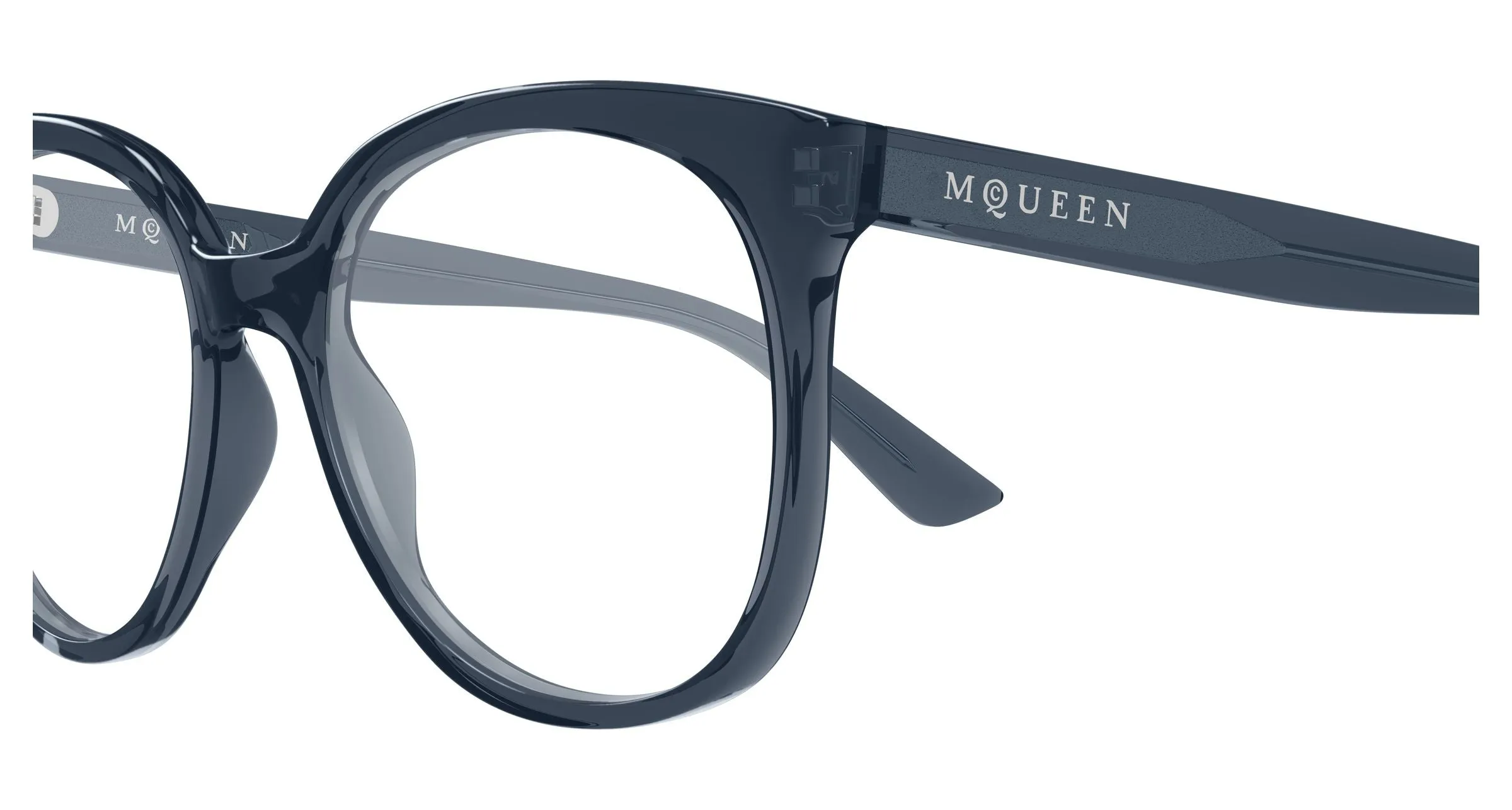Alexander McQueen AM0540O 003 Montature da vista Acetato Grigio Trasparente Cat Eye - immagine 3