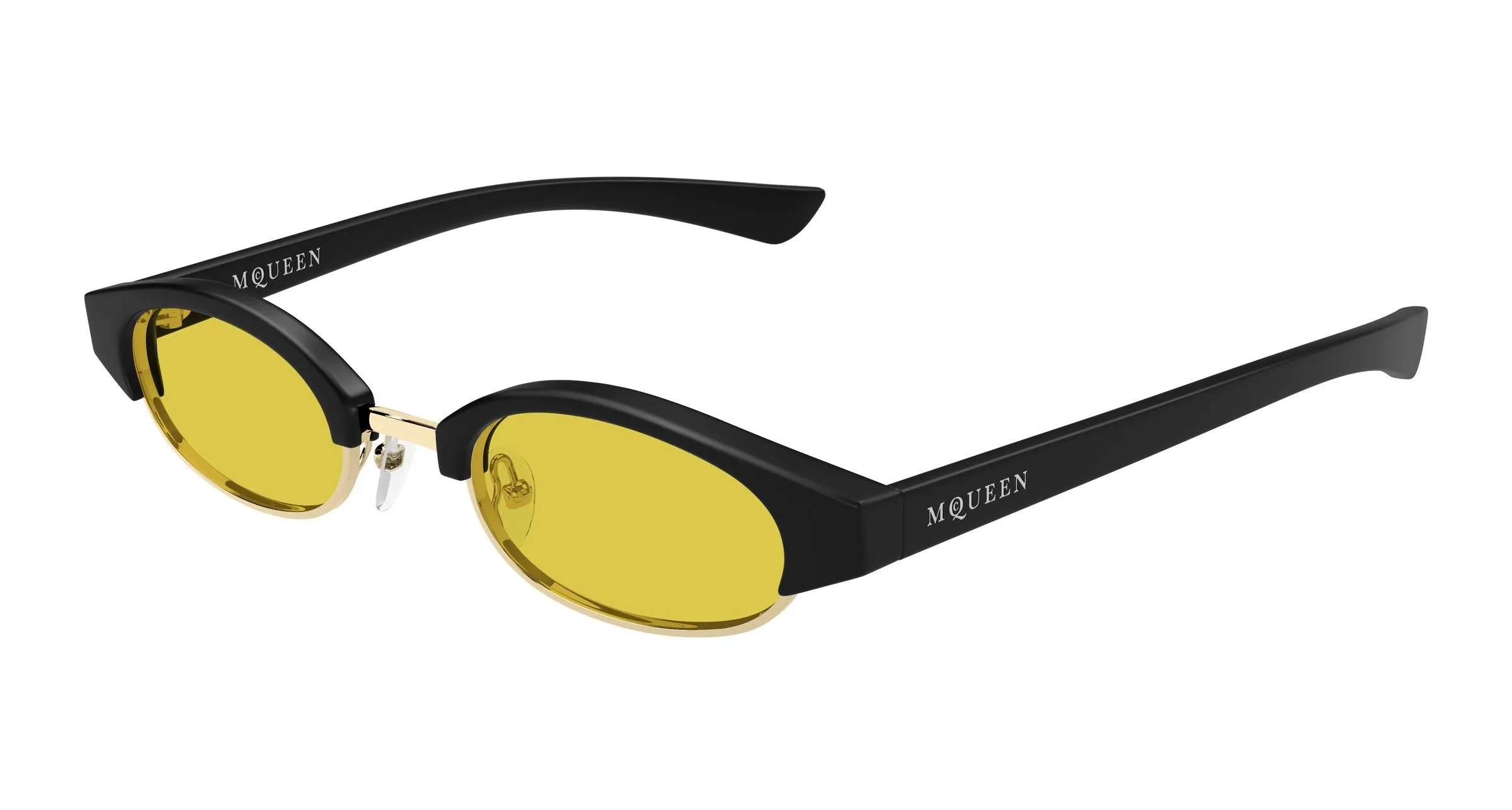 Alexander McQueen AM0534S 003 Occhiali da sole Acetato Nero Giallo Rotonda - immagine 1