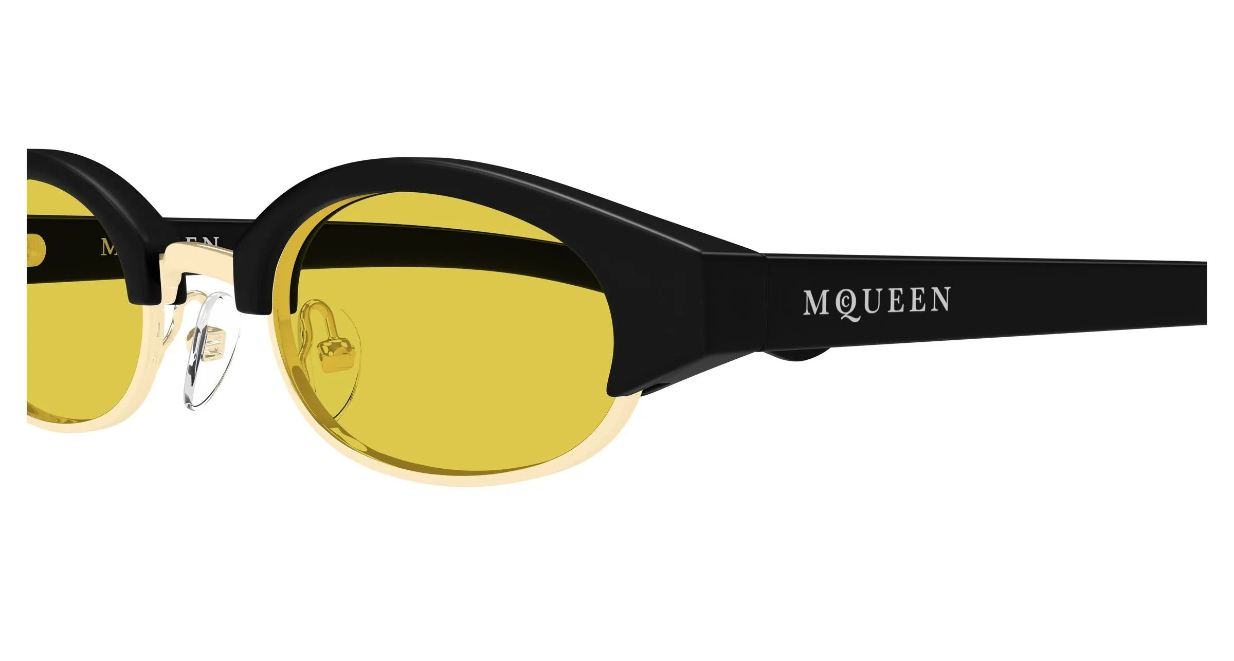 Alexander McQueen AM0534S 003 Occhiali da sole Acetato Nero Giallo Rotonda - immagine 3