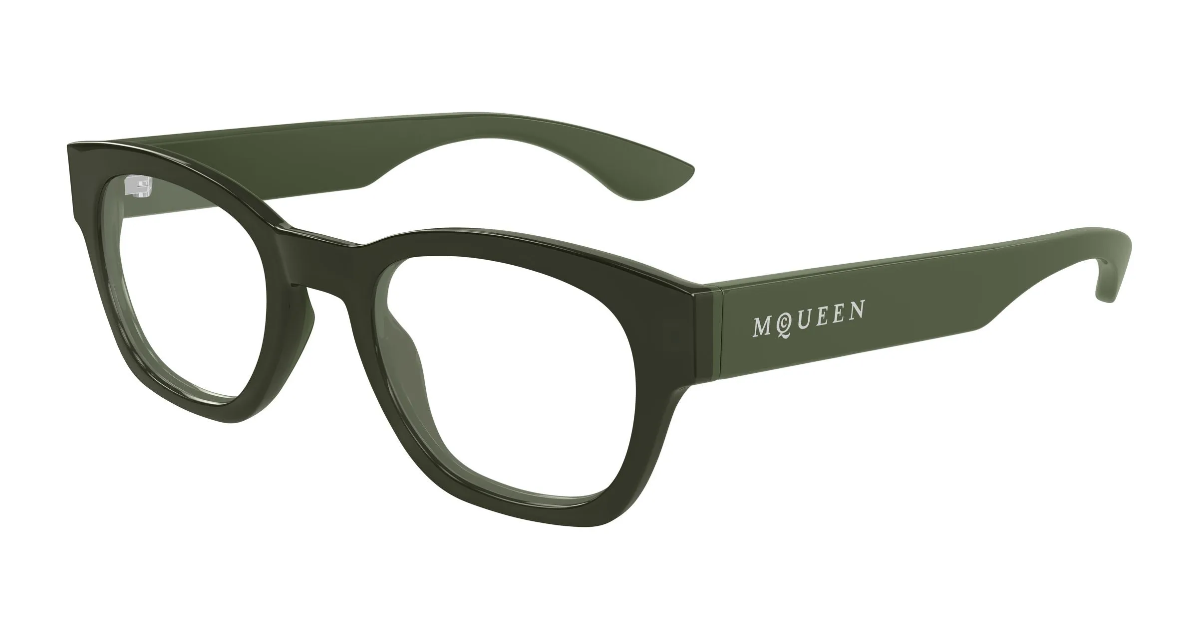 Alexander McQueen AM0530O 008 Montature da vista Acetato Verde Trasparente Rotonda - immagine 1