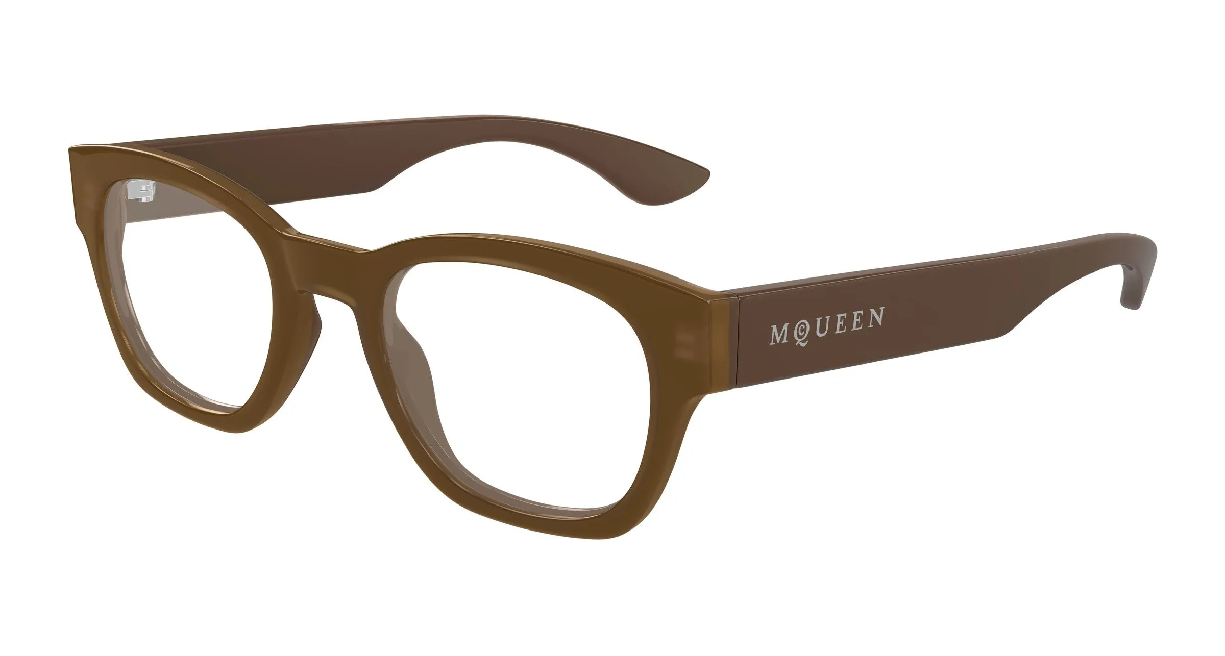 Alexander McQueen AM0530O 007 Montature da vista Acetato Marrone Trasparente Rotonda - immagine 1