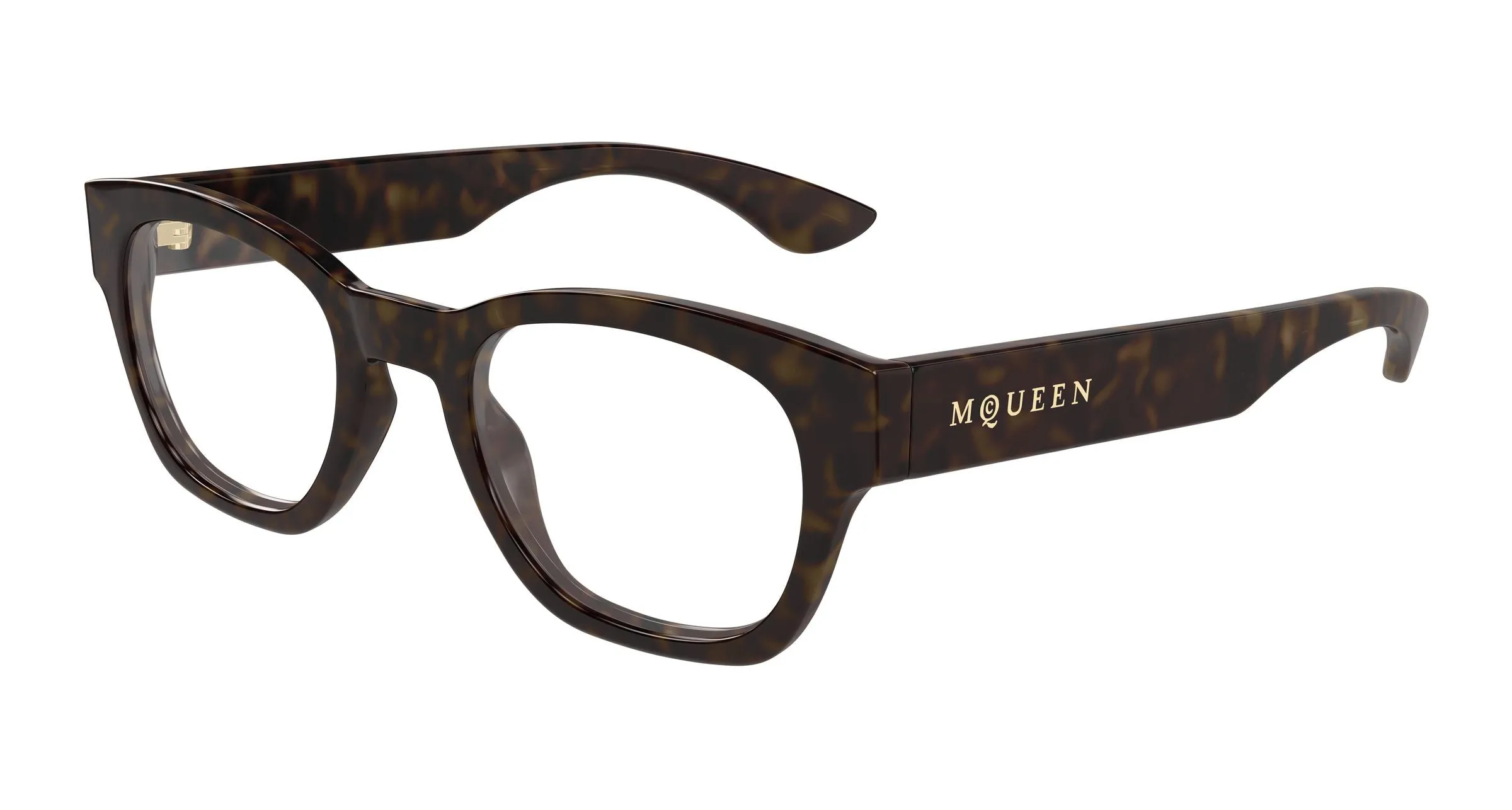 Alexander McQueen AM0530O 006 Montature da vista Acetato Havana Trasparente Rotonda - immagine 1