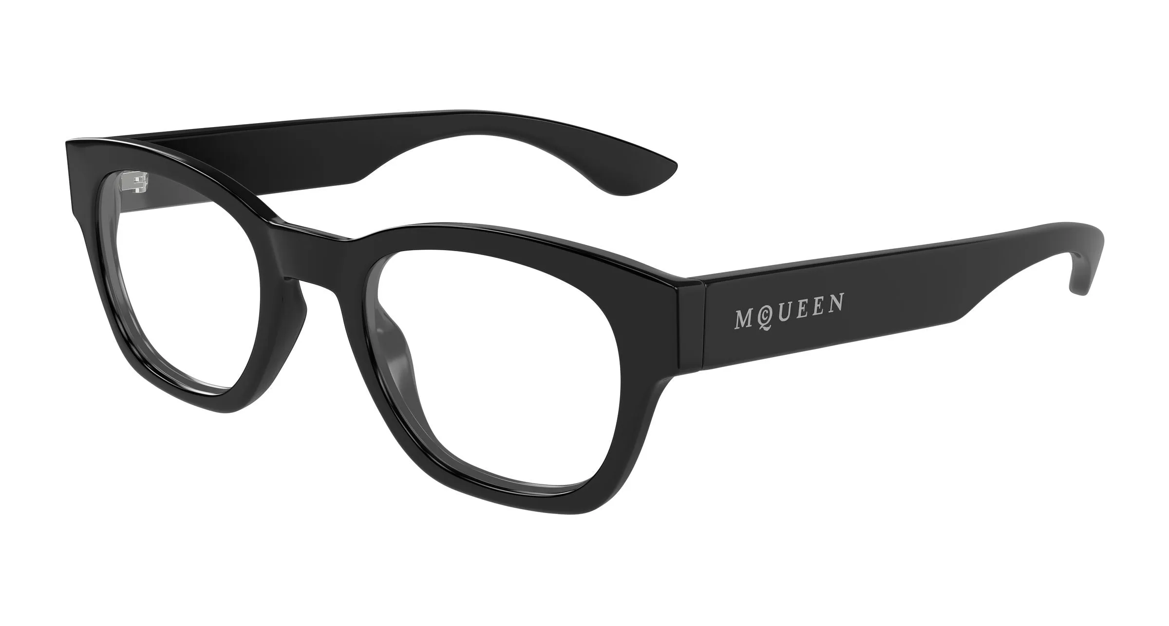 Alexander McQueen AM0530O 005 Montature da vista Acetato Nero Trasparente Rotonda - immagine 1