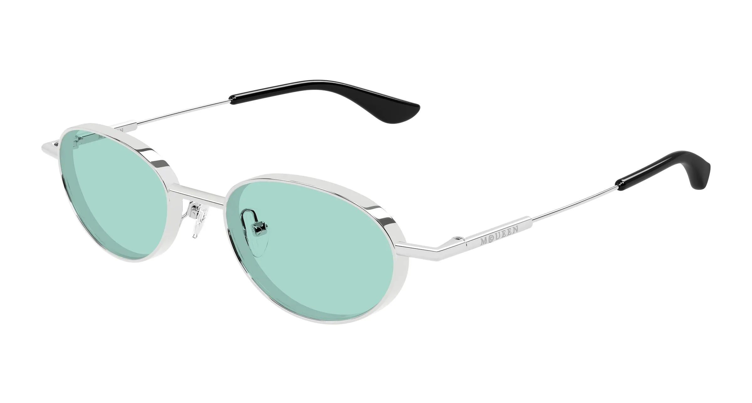 Alexander McQueen AM0523S 003 Occhiali da sole Acetato Argento Verde Rotonda - immagine 1