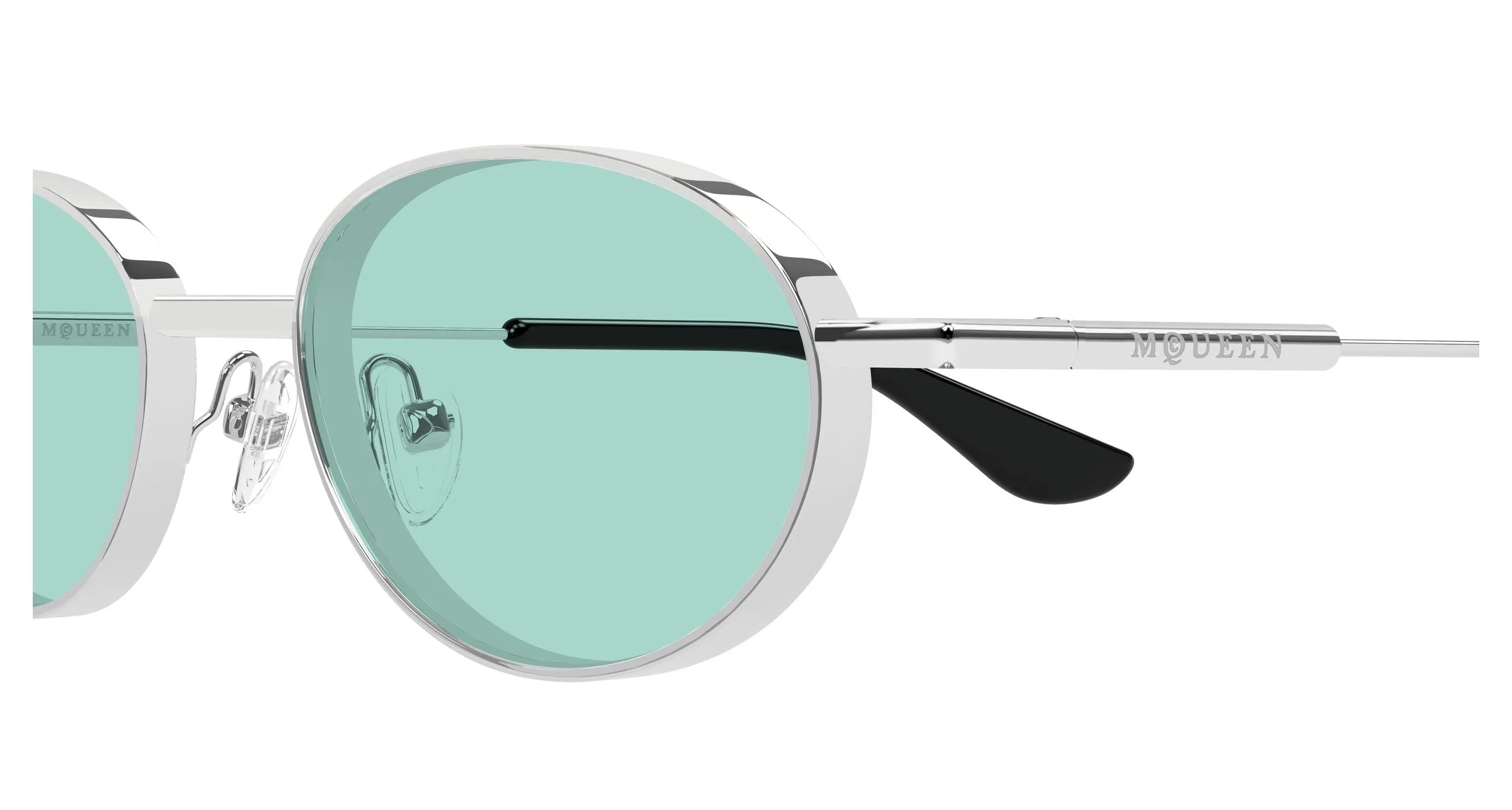 Alexander McQueen AM0523S 003 Occhiali da sole Acetato Argento Verde Rotonda - immagine 3