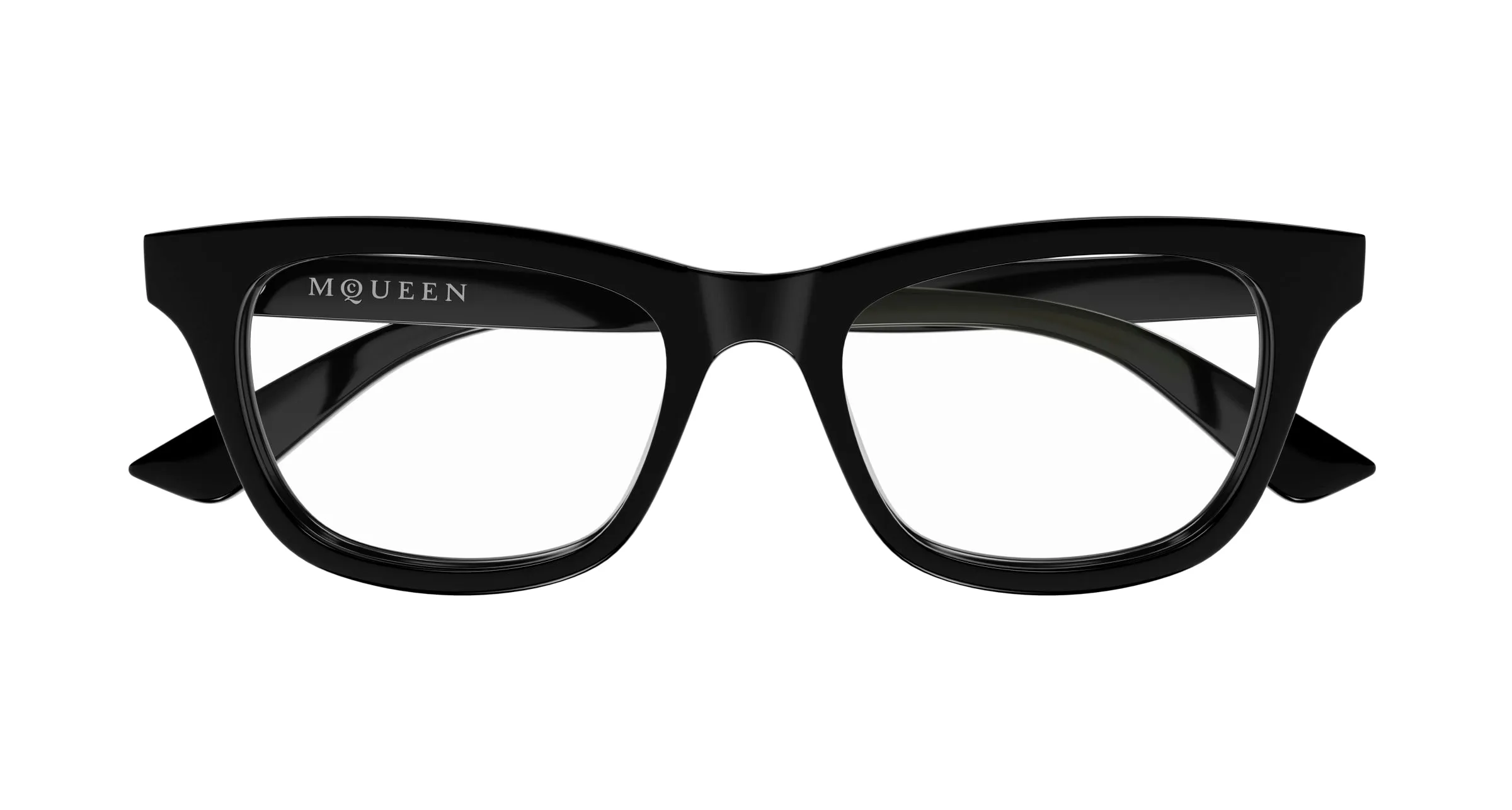 Alexander McQueen AM0515O 007 Montature da vista Acetato Nero Trasparente Cat Eye - immagine 2