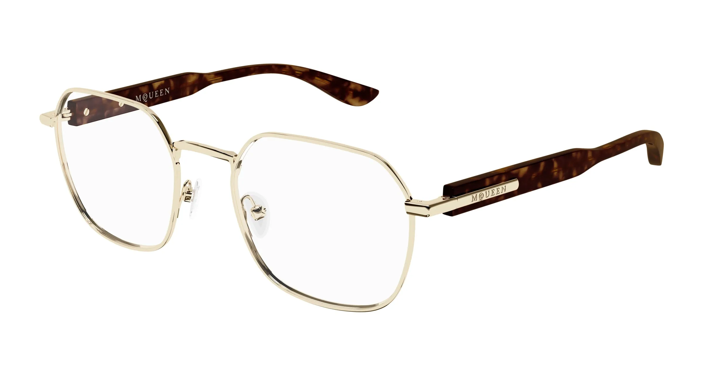 Alexander McQueen AM0499O 003 Montature da vista Acetato Oro Trasparente Geometrica - immagine 1