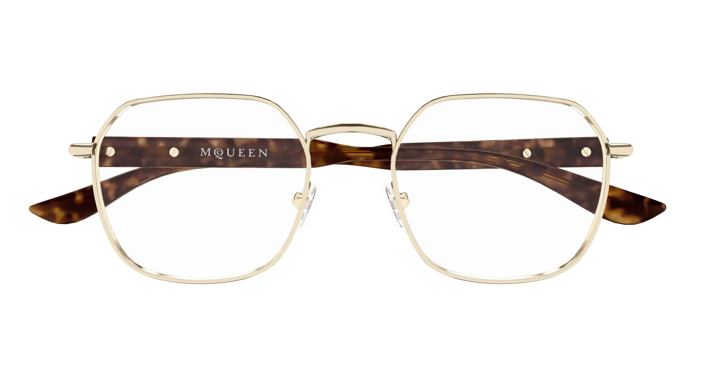 Alexander McQueen AM0499O 003 Montature da vista Acetato Oro Trasparente Geometrica - immagine 2