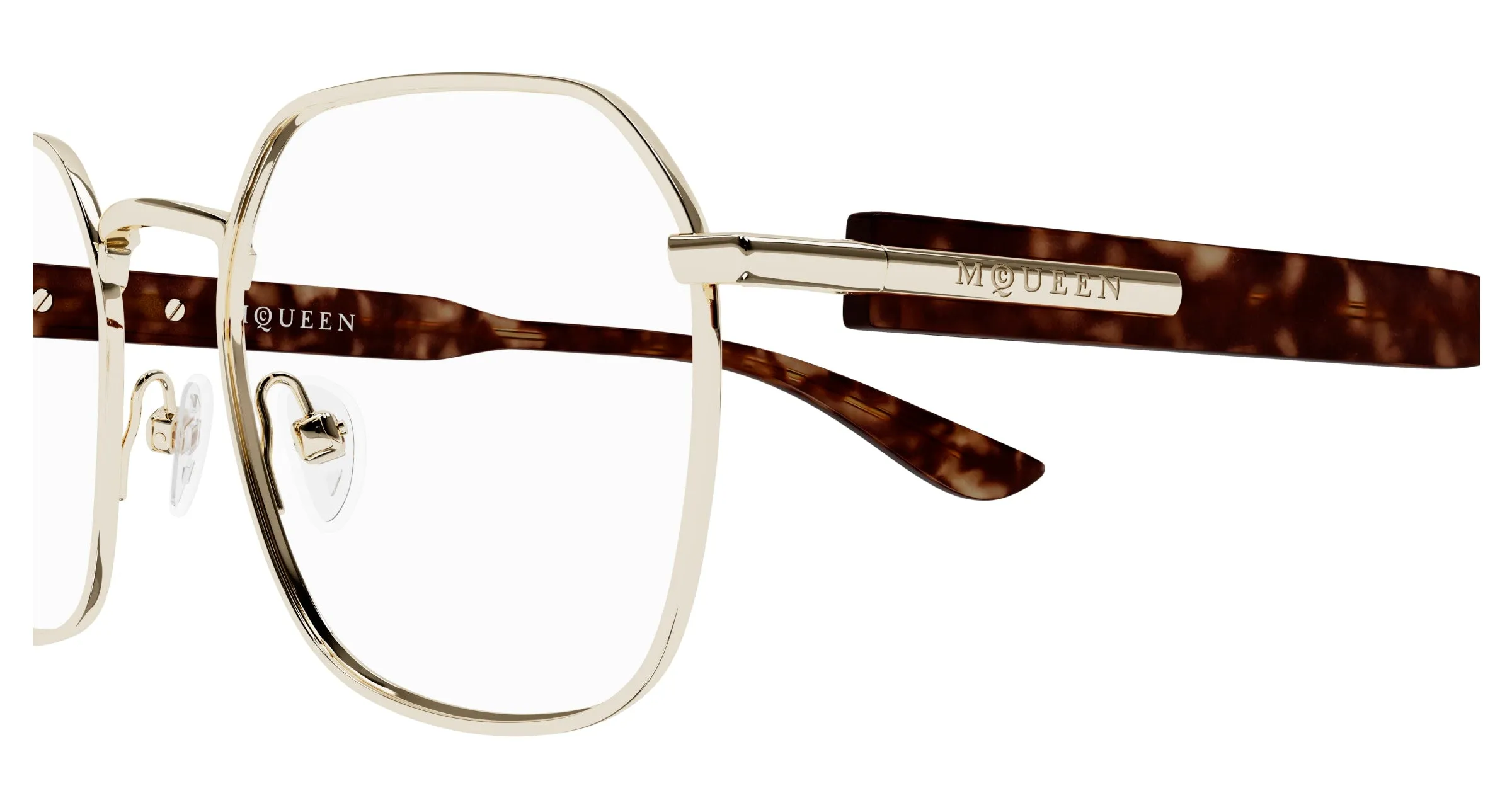 Alexander McQueen AM0499O 003 Montature da vista Acetato Oro Trasparente Geometrica - immagine 3