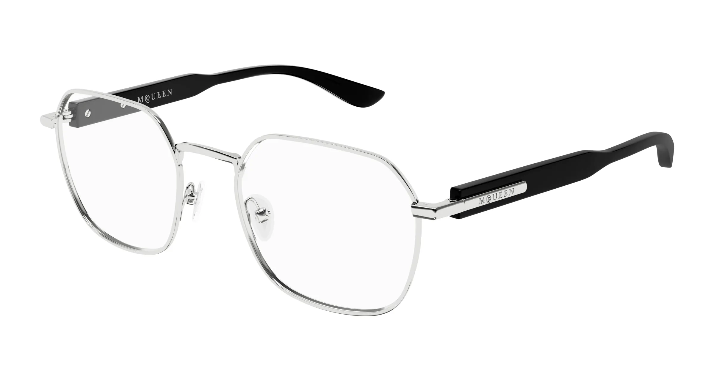 Alexander McQueen AM0499O 001 Montature da vista Acetato Argento Trasparente Geometrica - immagine 1