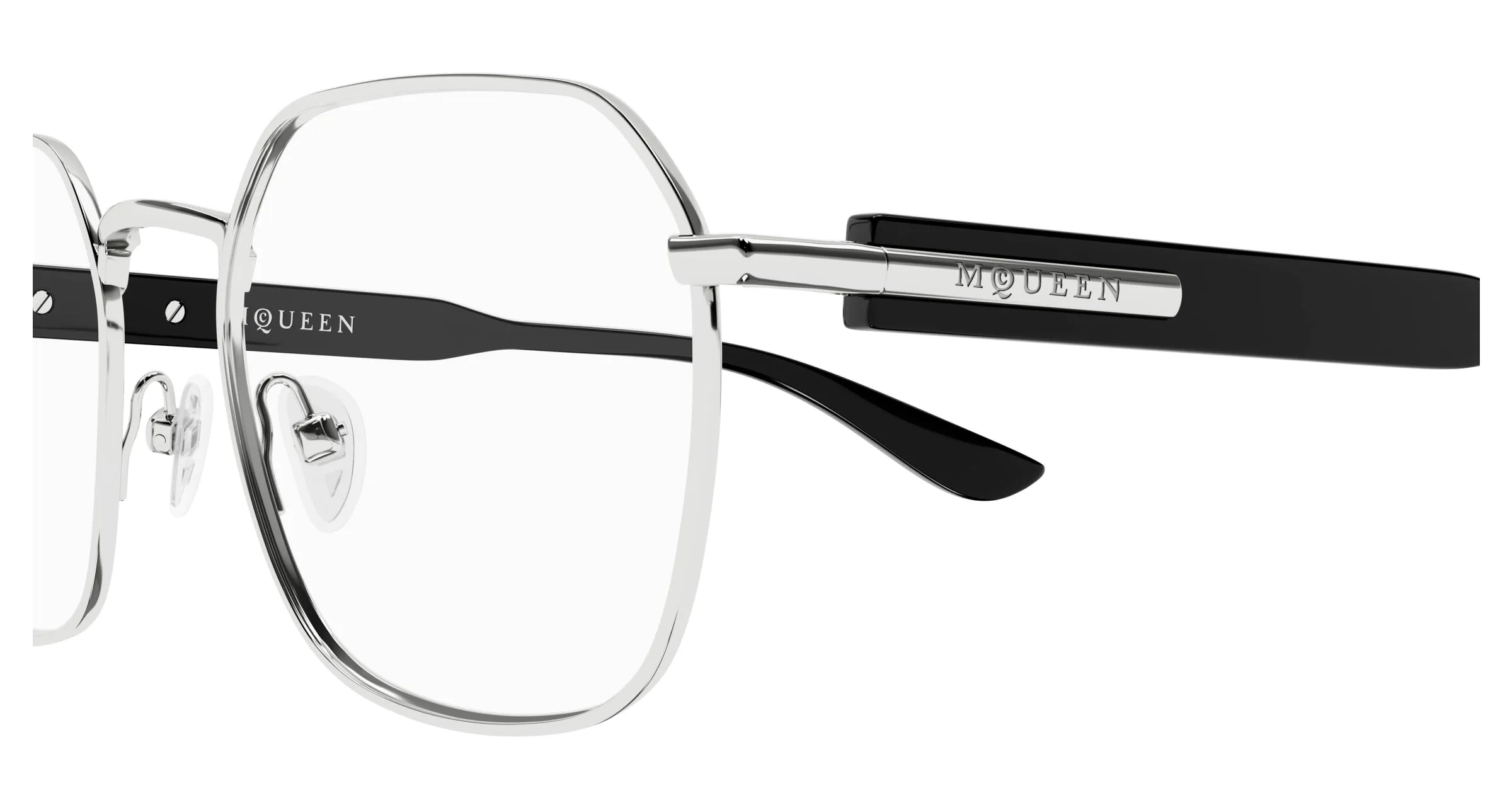 Alexander McQueen AM0499O 001 Montature da vista Acetato Argento Trasparente Geometrica - immagine 3