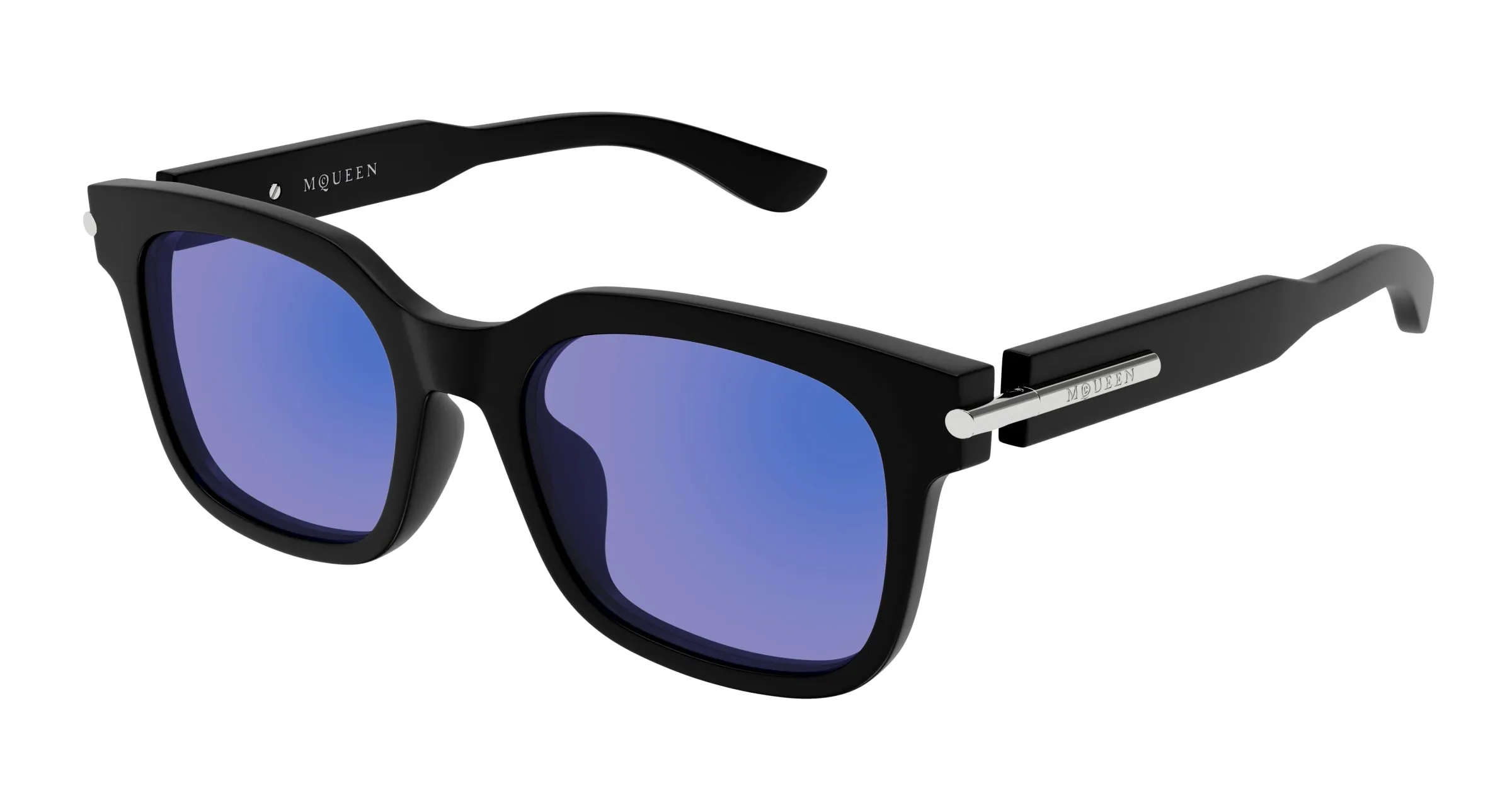 Alexander McQueen AM0496SA 005 Occhiali da sole Acetato Nero Blu Squadrata - immagine 1