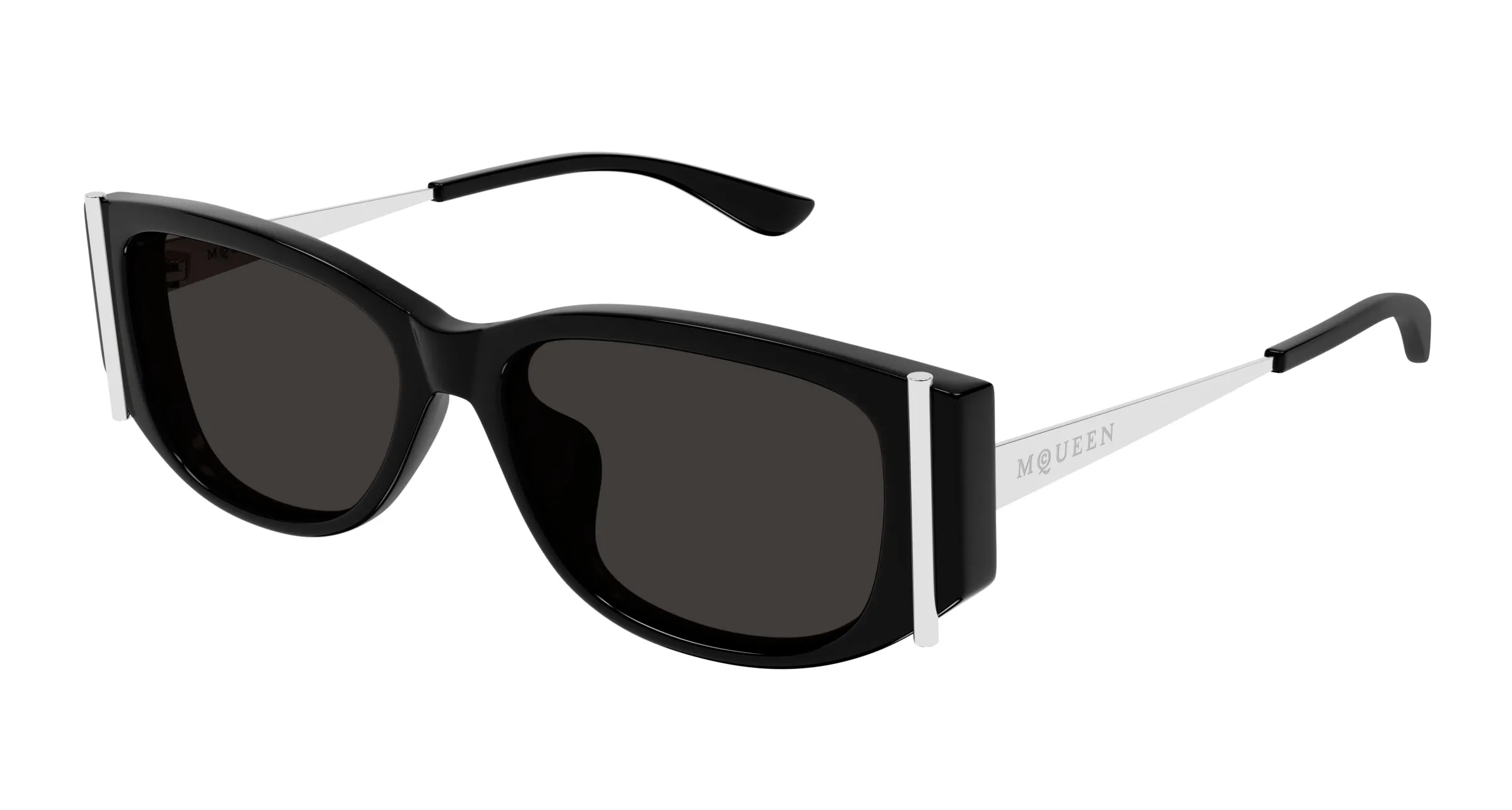 Alexander McQueen AM0494SA 001 Occhiali da sole Acetato Nero Grigio Rotonda - immagine 1