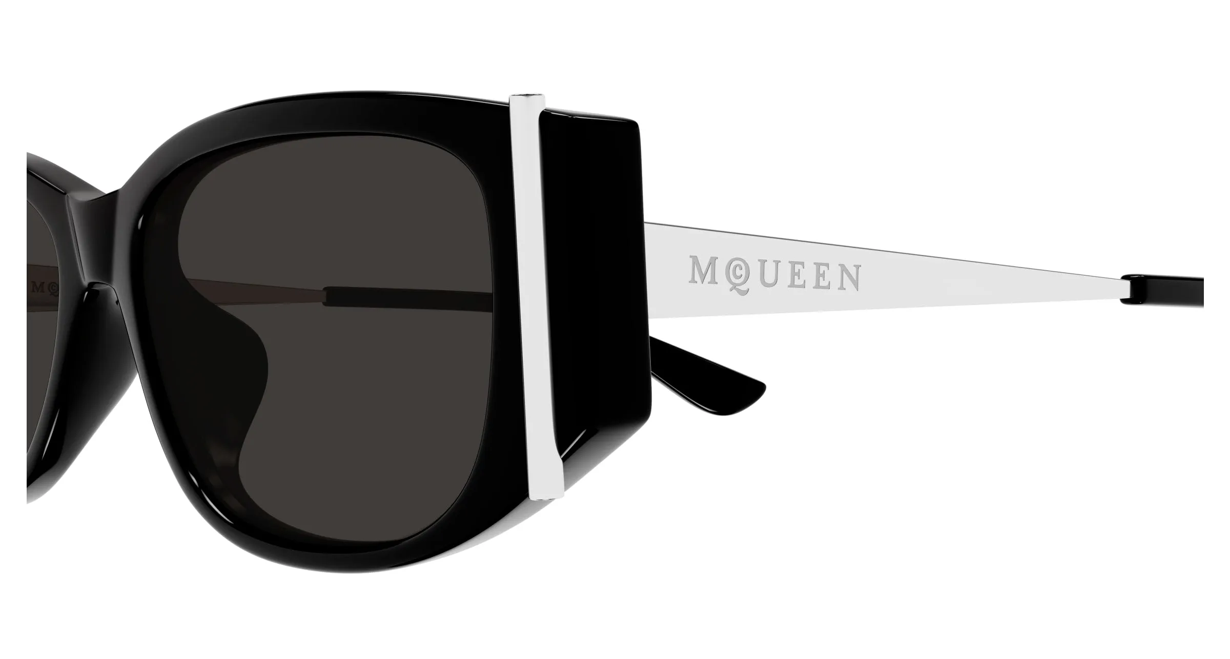 Alexander McQueen AM0494SA 001 Occhiali da sole Acetato Nero Grigio Rotonda - immagine 3