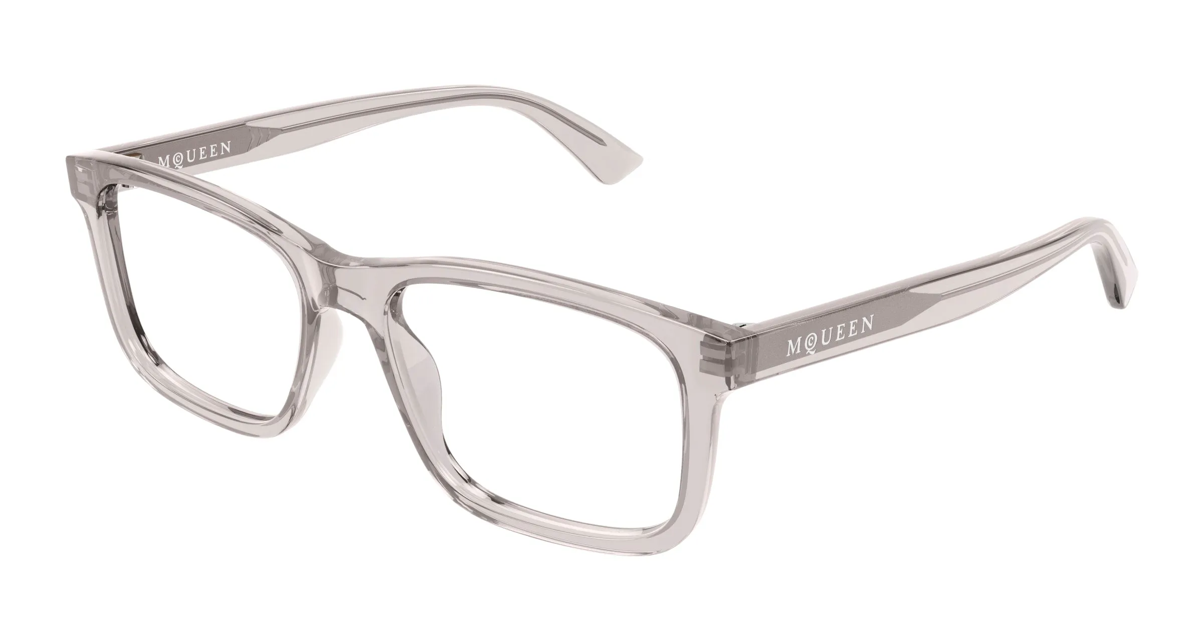 Alexander McQueen AM0486O 008 Montature da vista Acetato Grigio Trasparente Squadrata - immagine 1