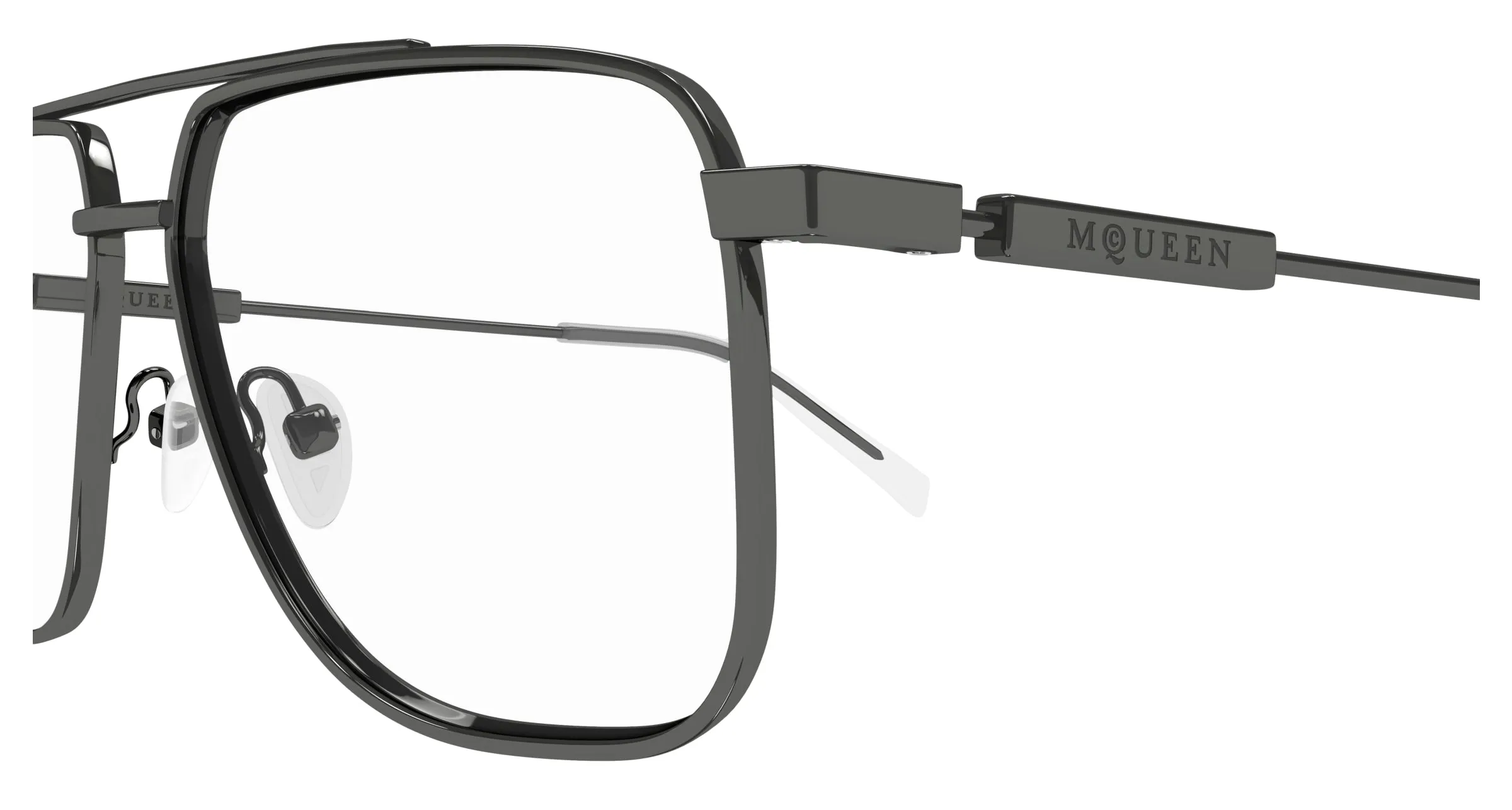 Alexander McQueen AM0480O 003 Montature da vista Acetato Rutenio Trasparente Pilot - immagine 3