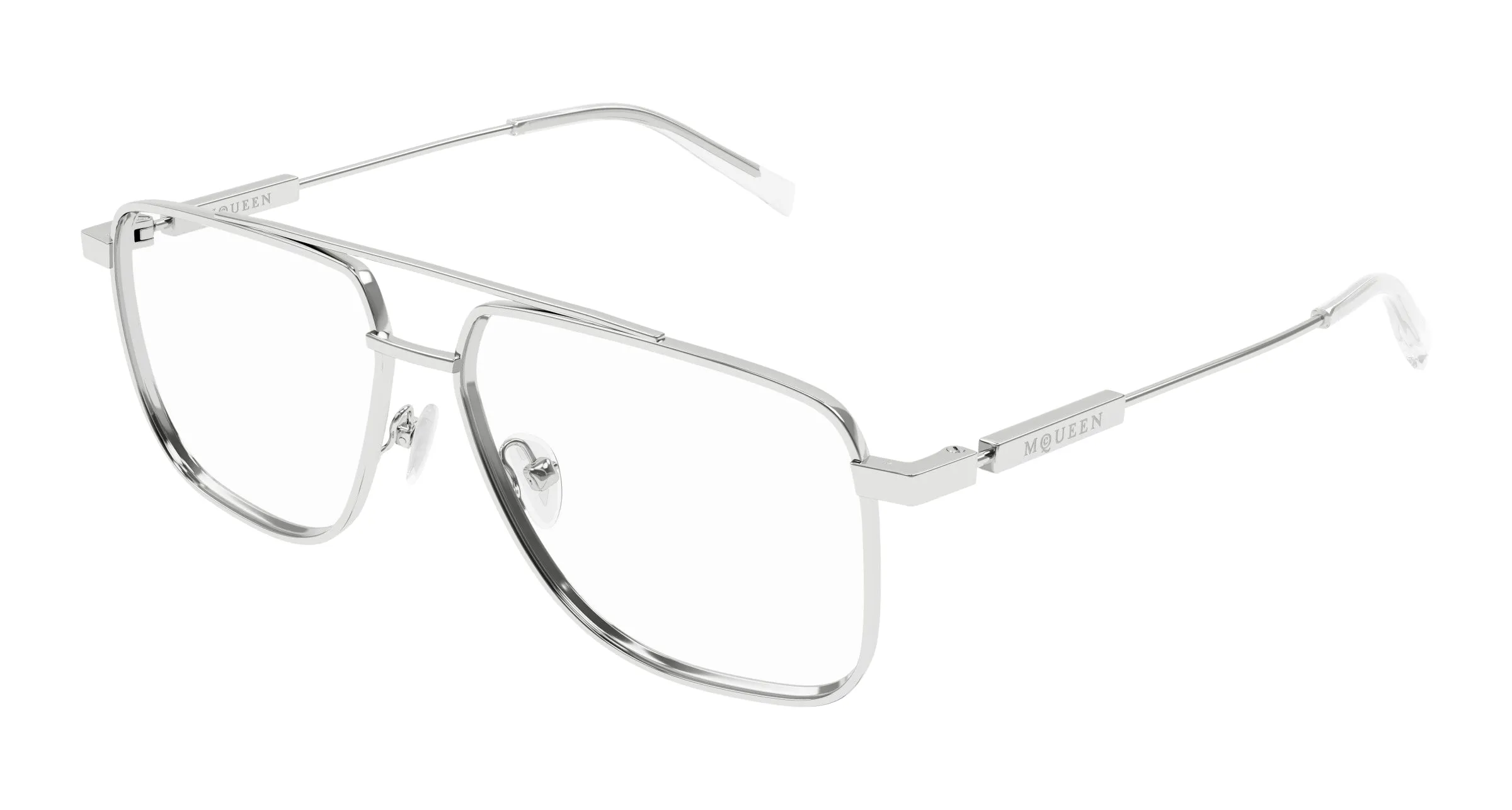 Alexander McQueen AM0480O 001 Montature da vista Acetato Argento Trasparente Pilot - immagine 1