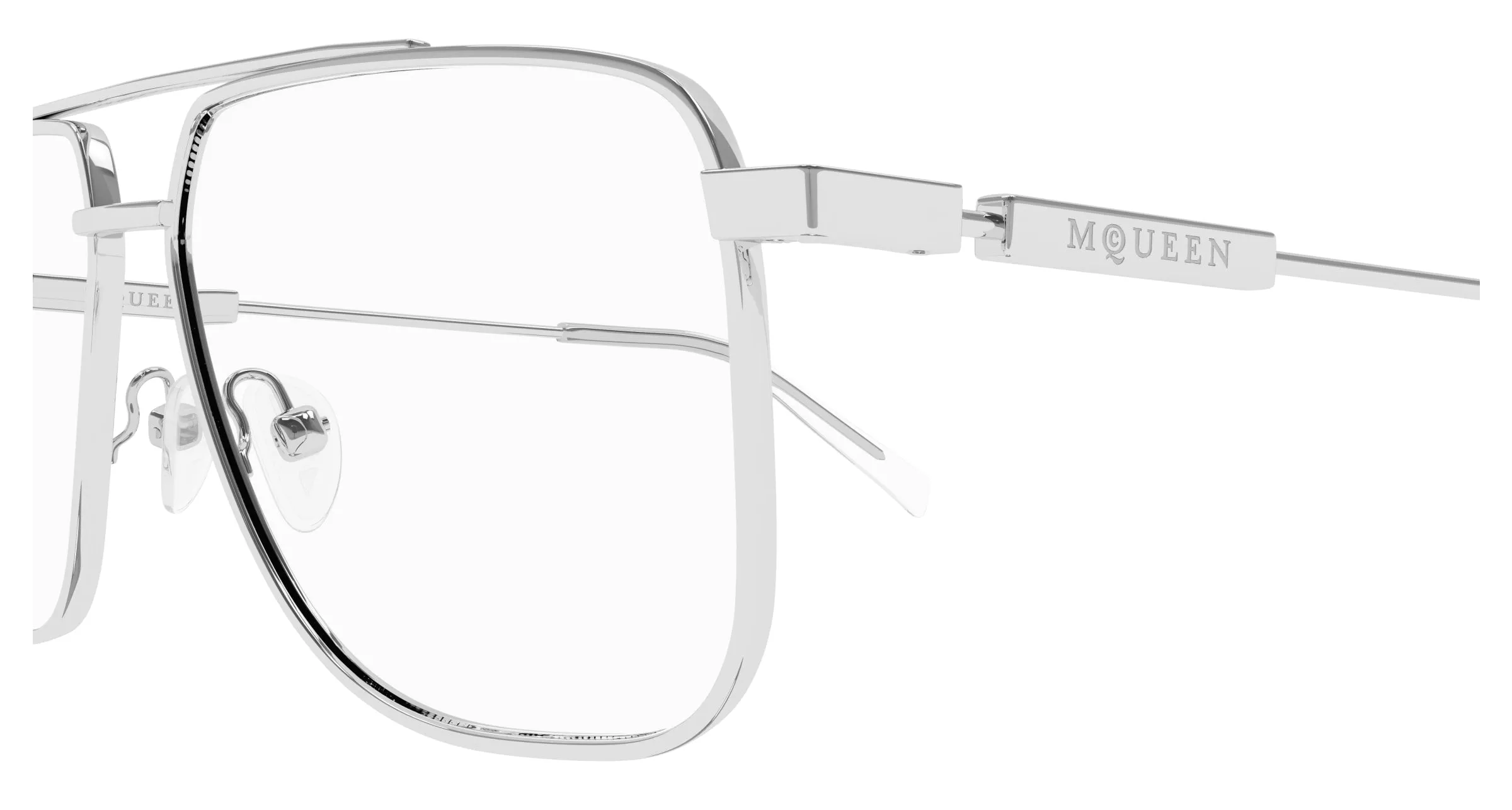 Alexander McQueen AM0480O 001 Montature da vista Acetato Argento Trasparente Pilot - immagine 3