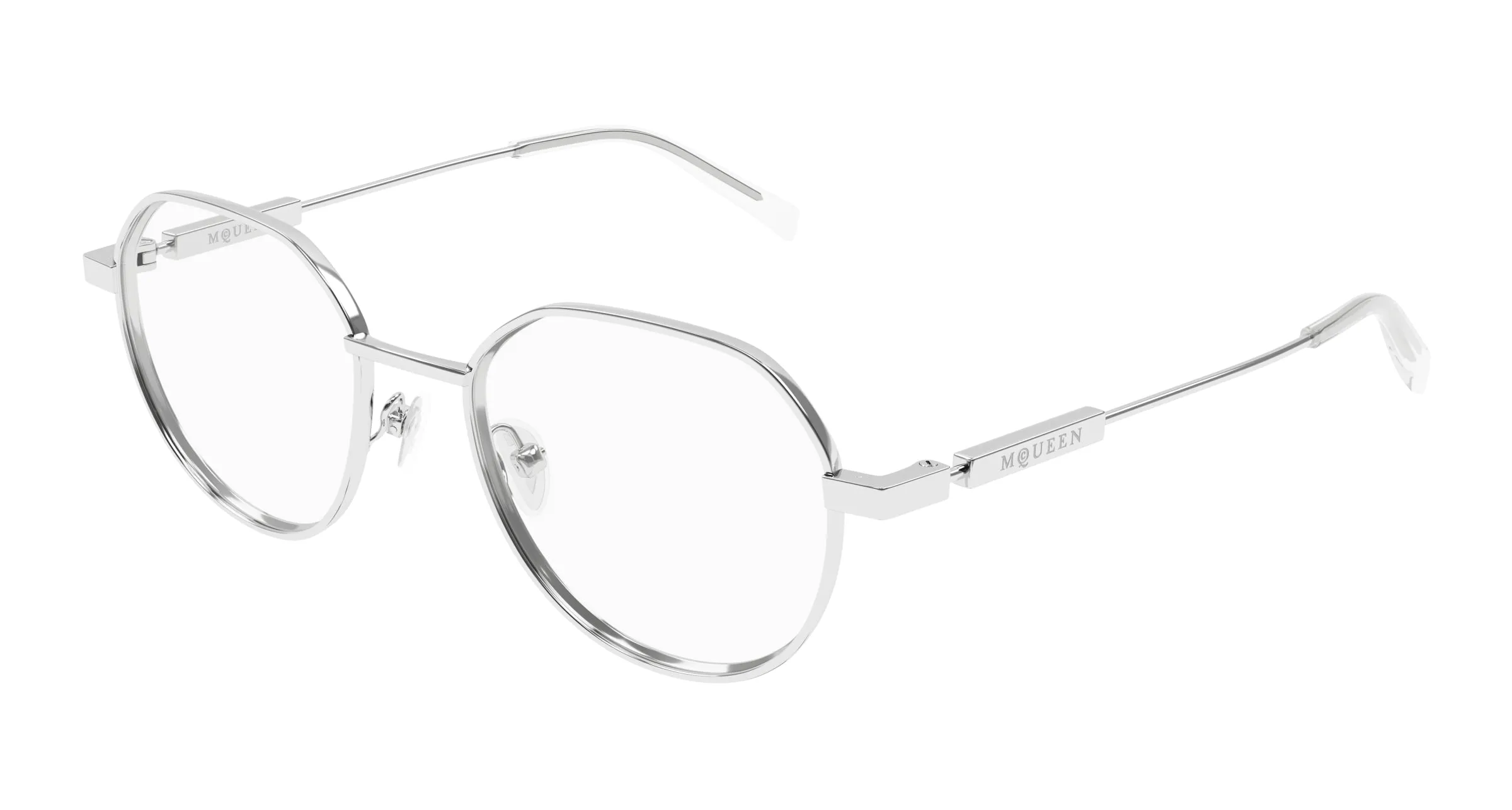 Alexander McQueen AM0479O 001 Montature da vista Acetato Argento Trasparente Rotonda - immagine 1