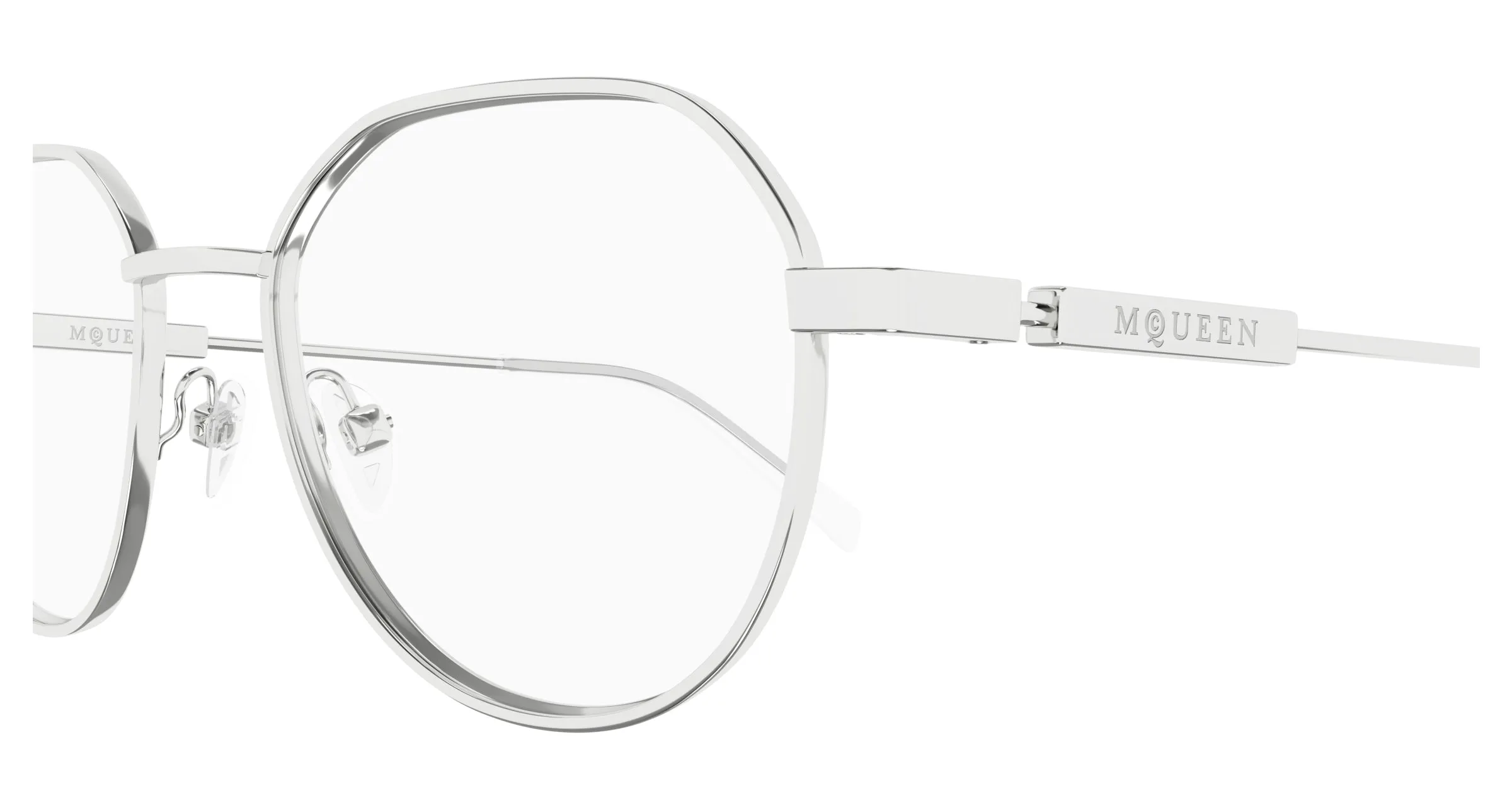 Alexander McQueen AM0479O 001 Montature da vista Acetato Argento Trasparente Rotonda - immagine 3