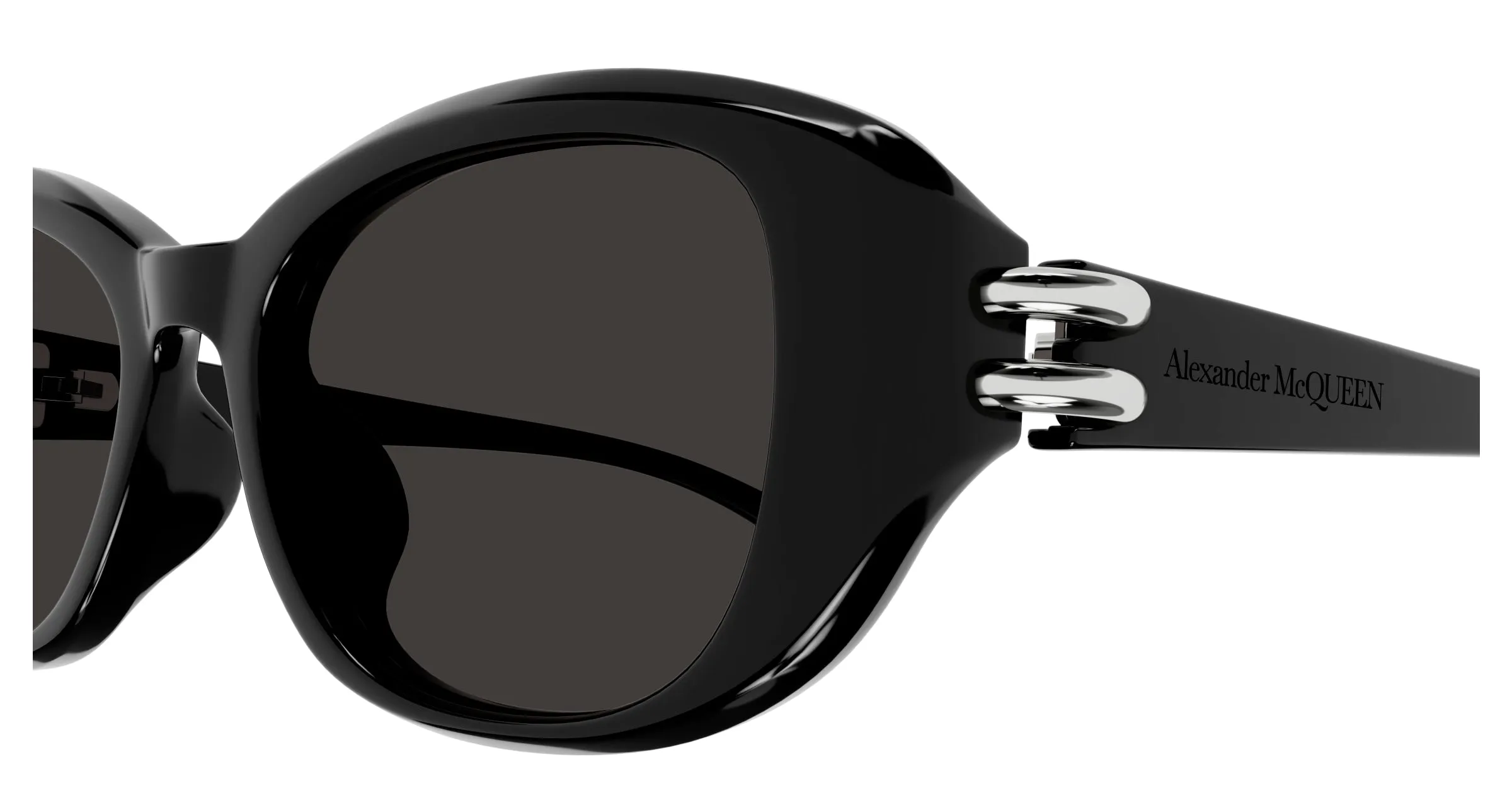 Alexander McQueen AM0470SA 001 Occhiali da sole Acetato Nero Grigio Rotonda - immagine 3