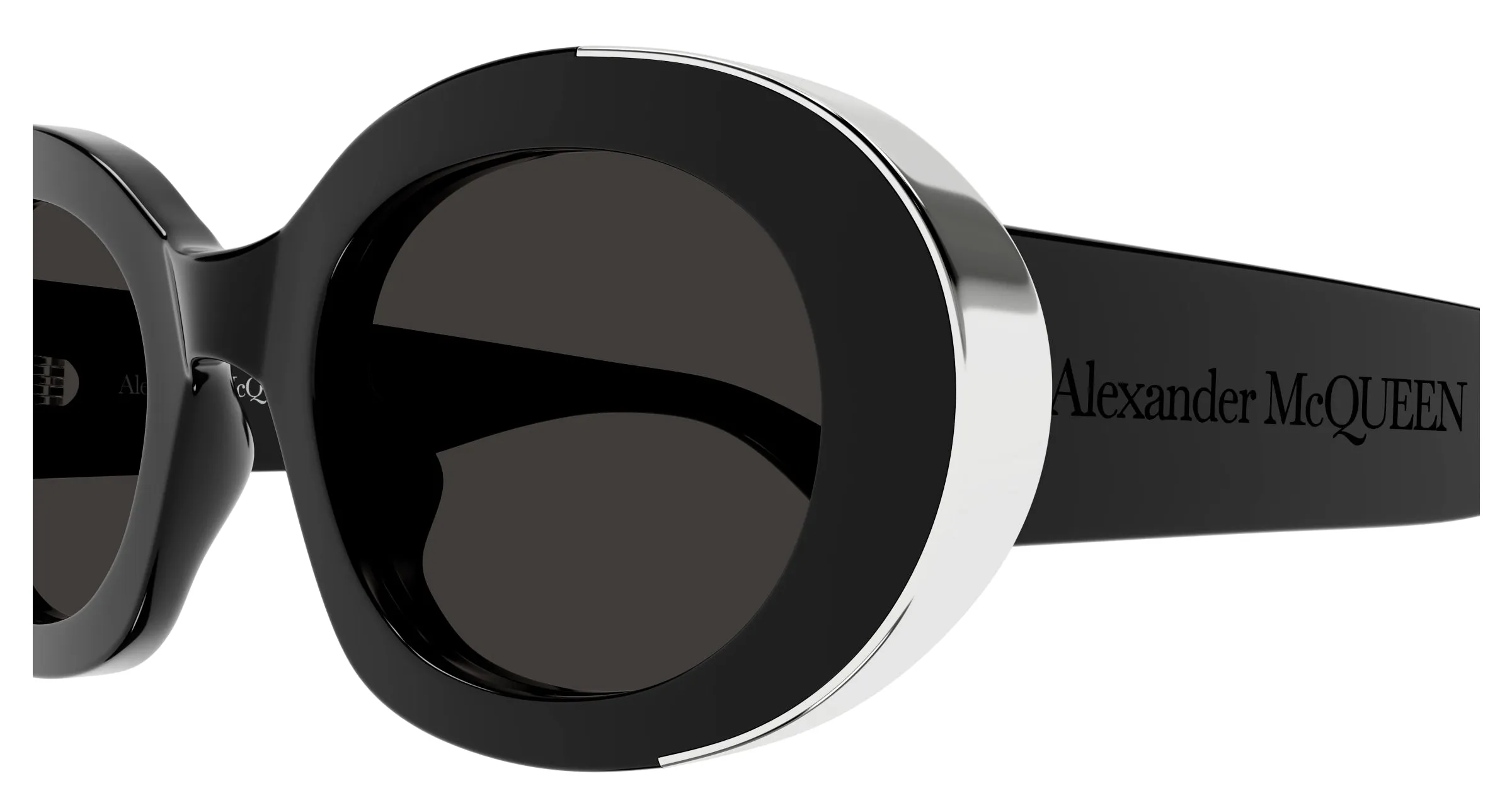 Alexander McQueen AM0445S 001 Occhiali da sole Acetato Nero Grigio Rotonda - immagine 3