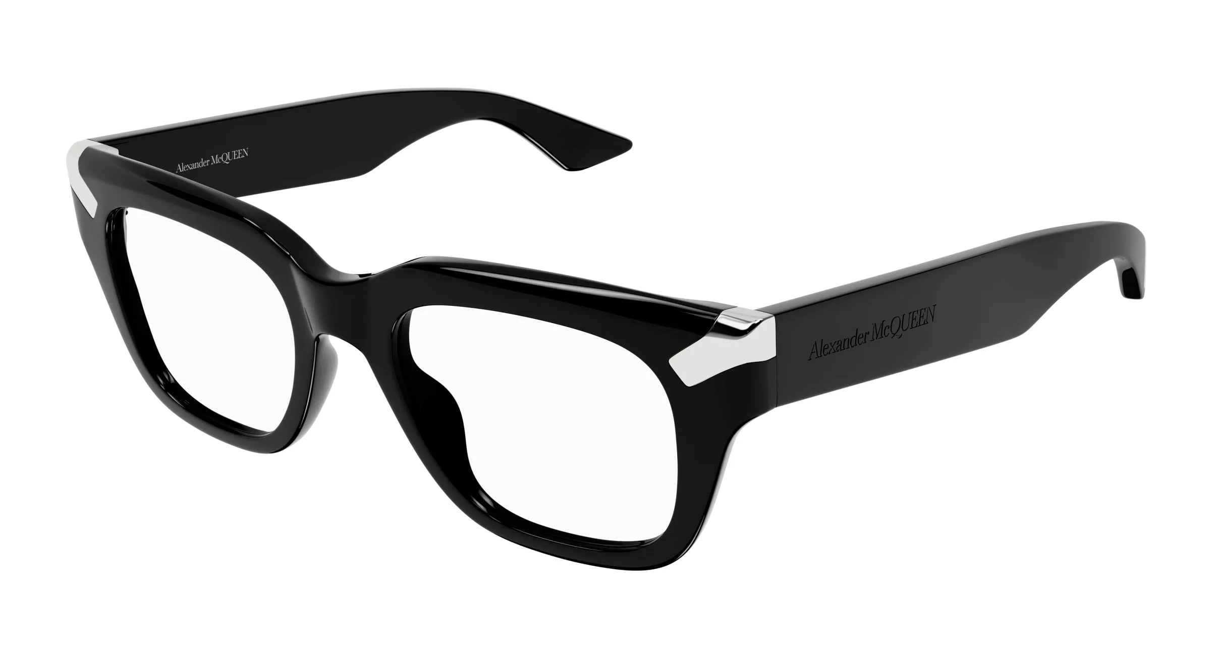 Alexander McQueen AM0443O 001 Montature da vista Acetato Nero Trasparente Squadrata - immagine 1