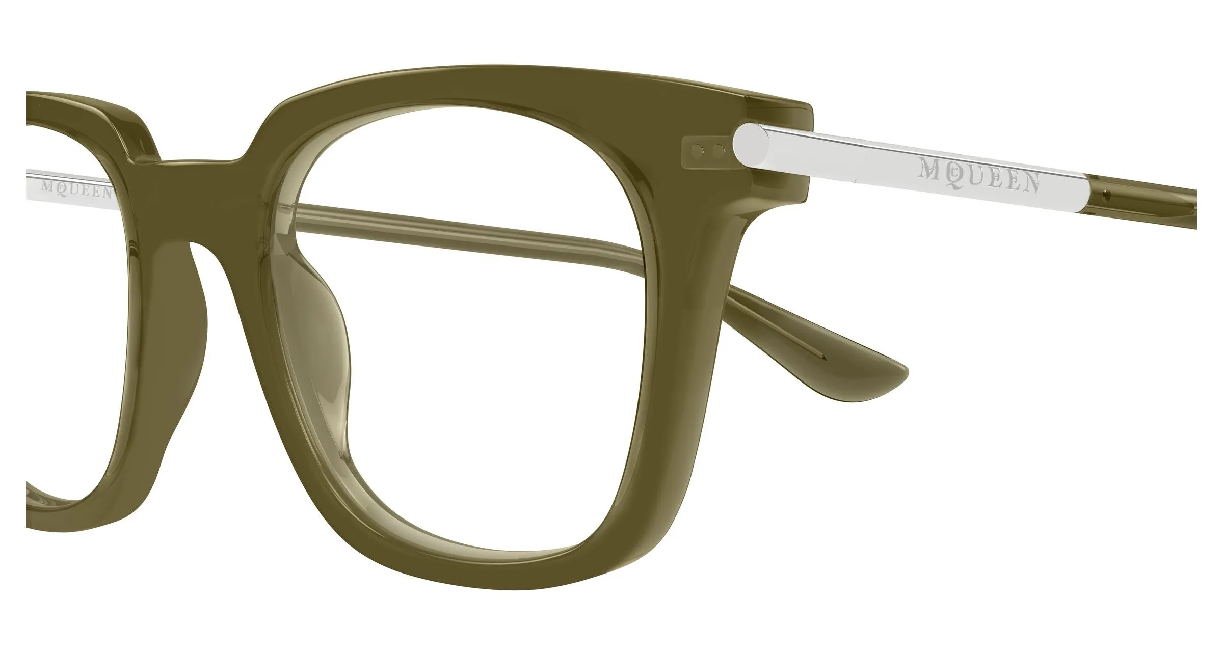 Alexander McQueen AM0521O 004 Montature da vista Acetato Verde Trasparente Squadrata - immagine 3