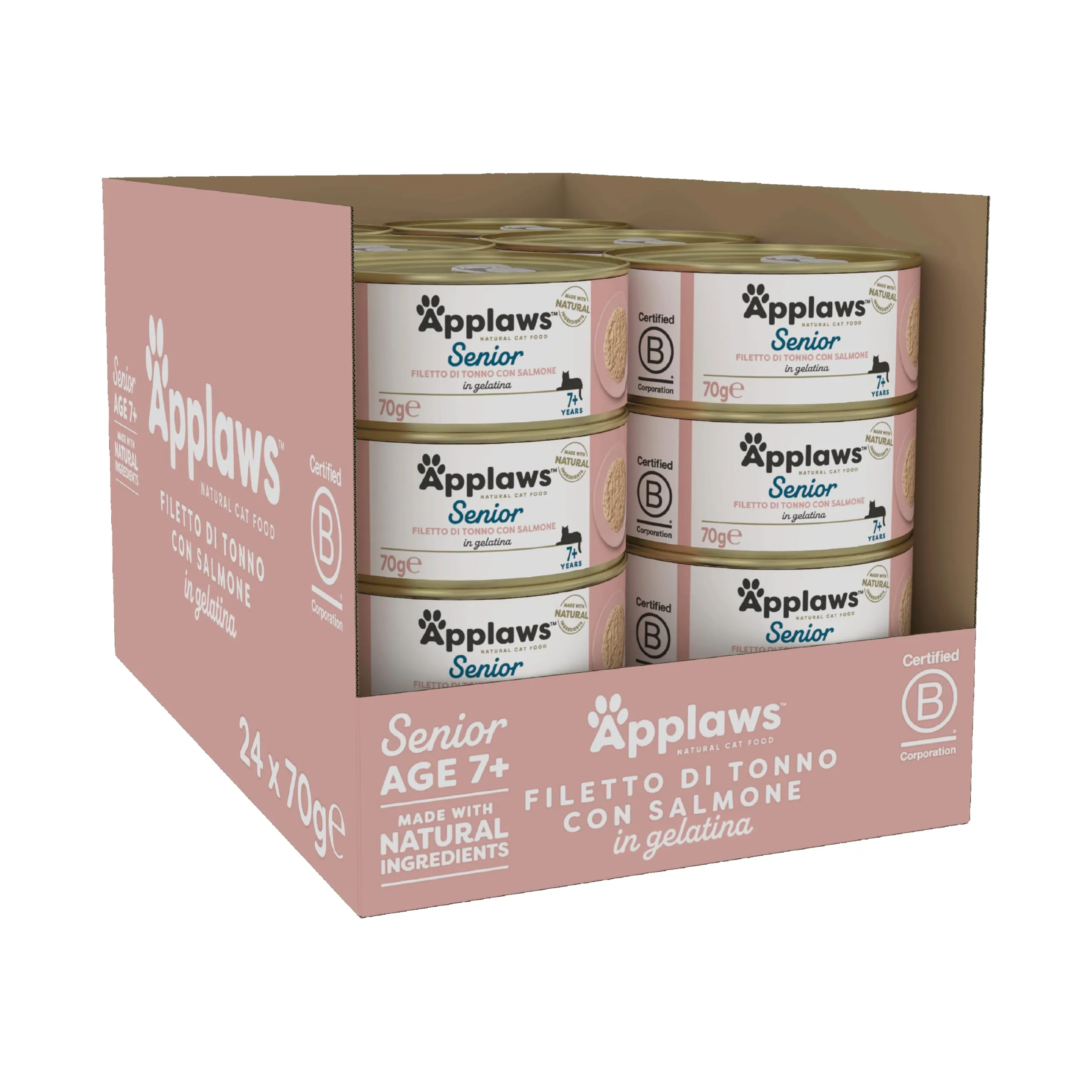 Applaws natürliche komplette nasse Katze Futter für ältere Katzen, Thunfisch mit Lachs in Brühe, 70 g Zinn (Packung mit 24) - immagine 2