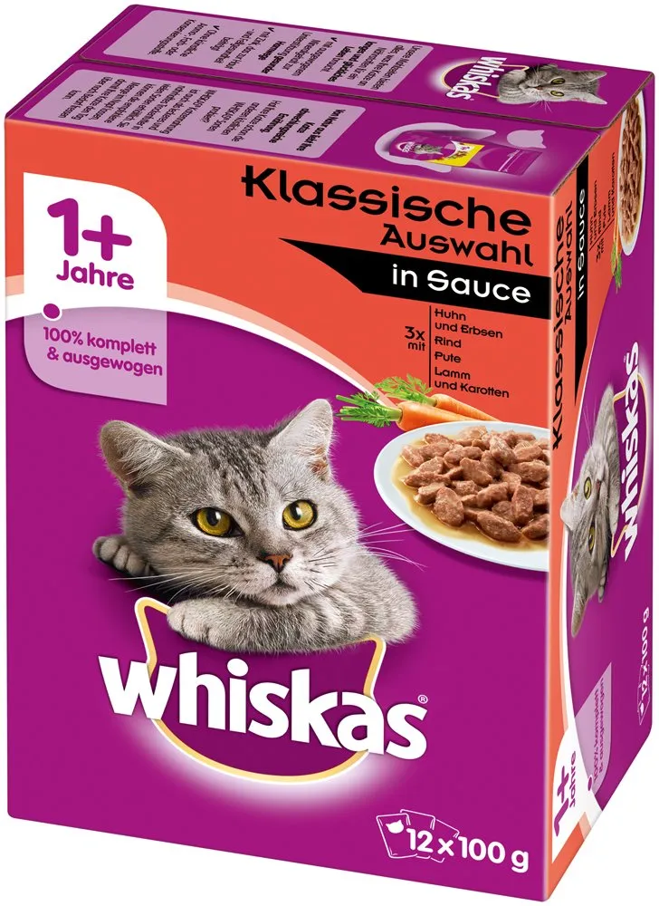 Whiskas 1 cibo umido per gatti – selezione classica in salsa – cibo umido di alta qualità in 48 sacchetti per un gatto felice a partire da 1 anno – cibo per gatti – Confezione da 4 (4 x 12 sacchetti - immagine 2