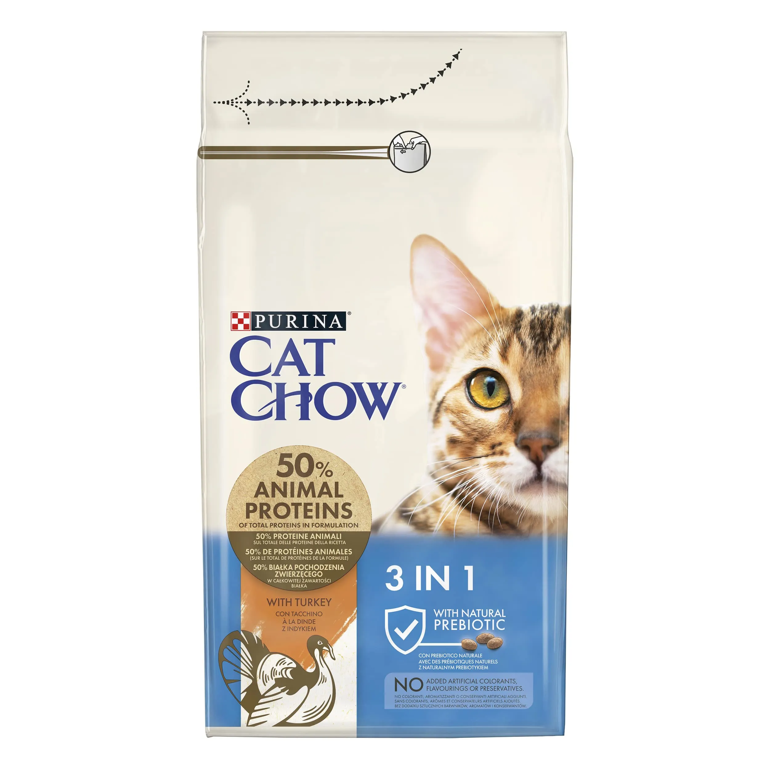 PURINA CAT CHOW 3 in 1 Crocchette per gatti adulti con Tacchino, 6 sacchi da 1.5kg - immagine 2