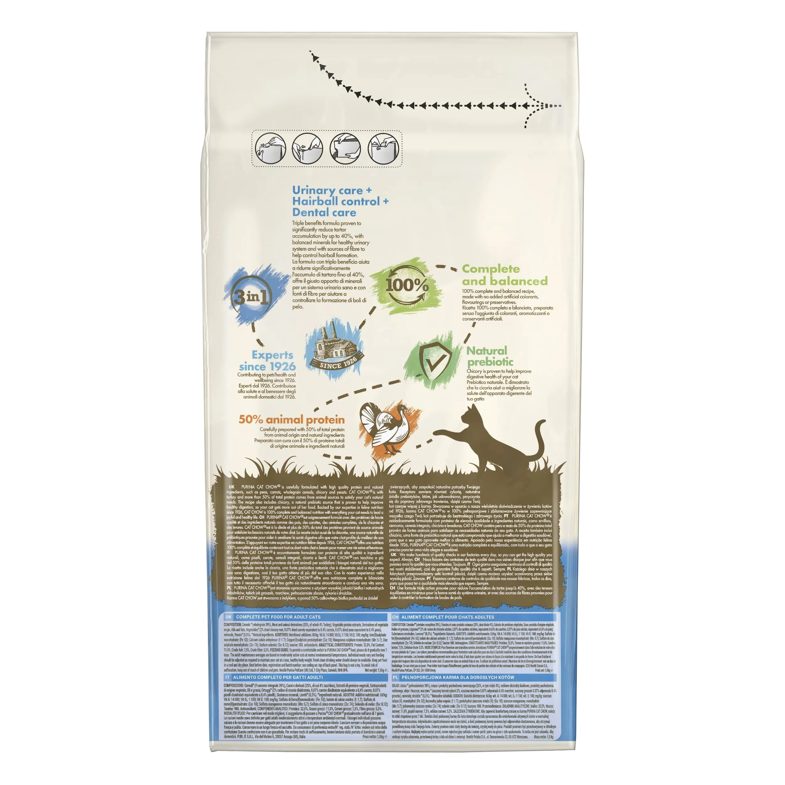 PURINA CAT CHOW 3 in 1 Crocchette per gatti adulti con Tacchino, 6 sacchi da 1.5kg - immagine 3