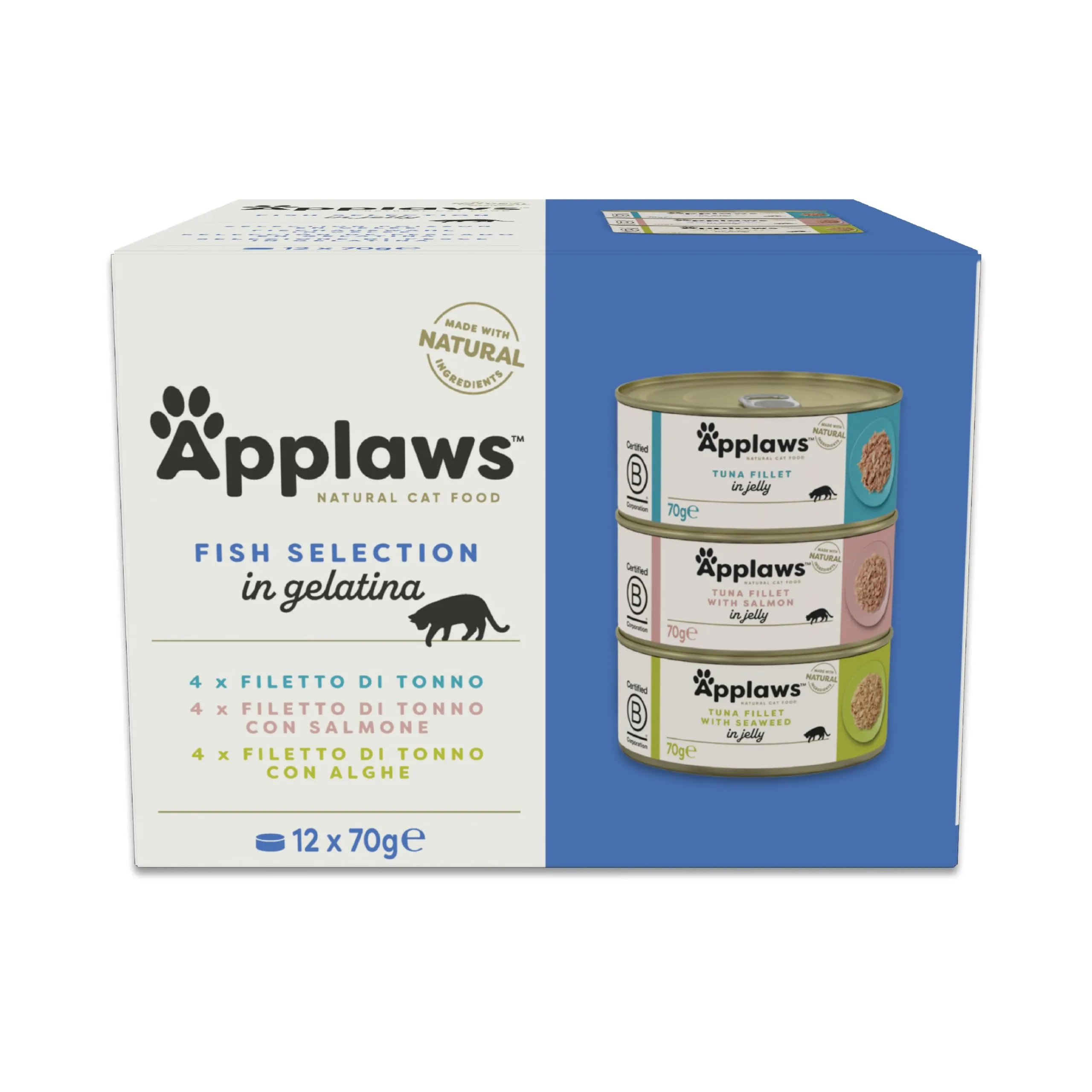 Applaws Natural Wet Cat Food, Multipack Chicken and Fish Selection in Jelly, 70 g Tins (Pack of 12) - immagine 1