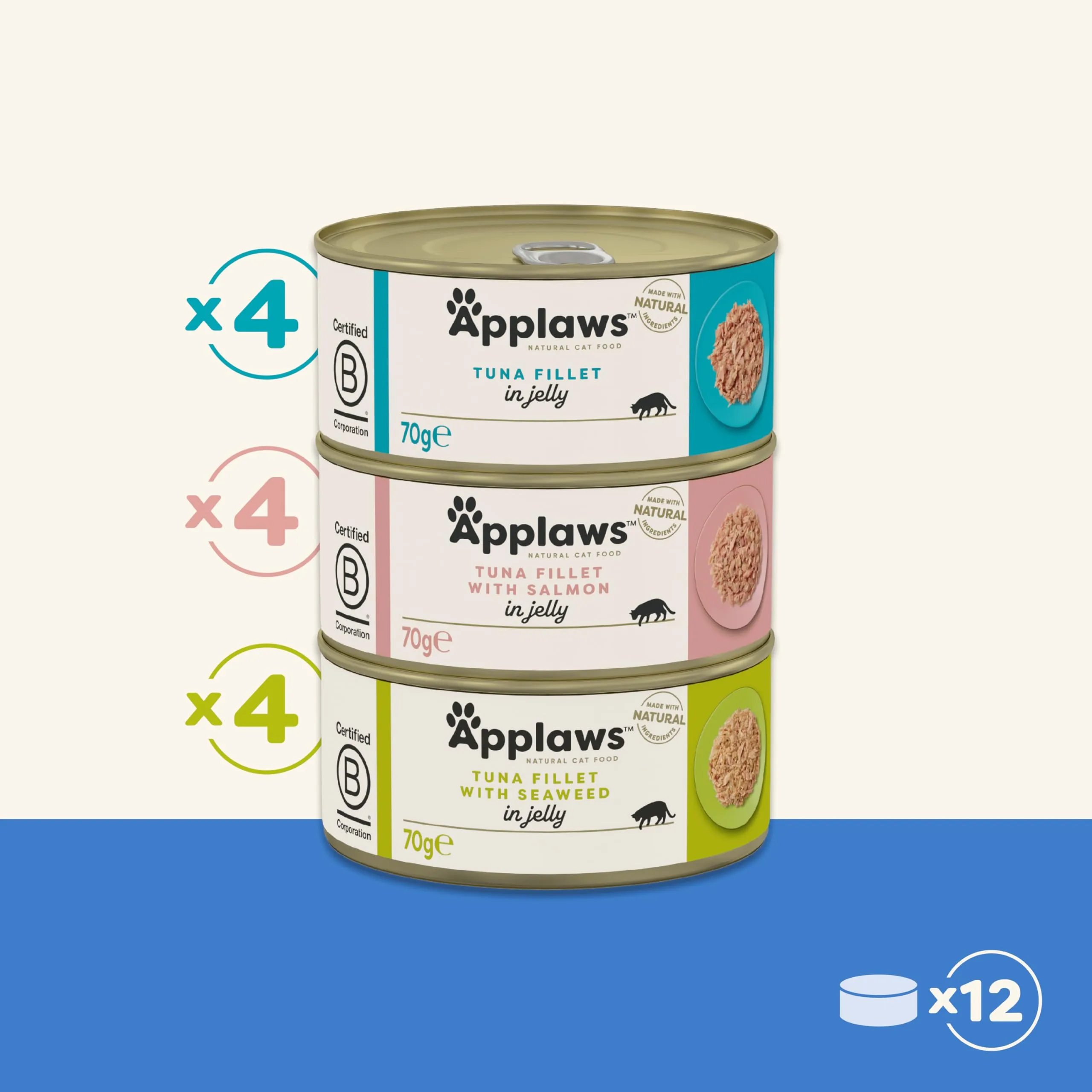 Applaws Natural Wet Cat Food, Multipack Chicken and Fish Selection in Jelly, 70 g Tins (Pack of 12) - immagine 2